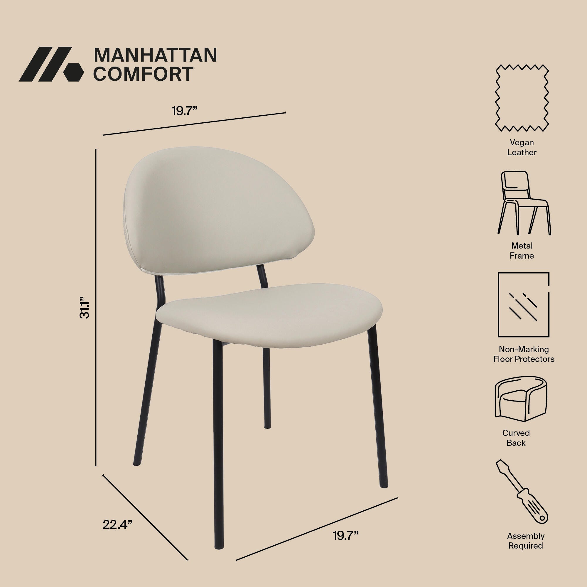 Manhattan Comfort Haven Dining Chair (Set of 4), Stone Gray, large