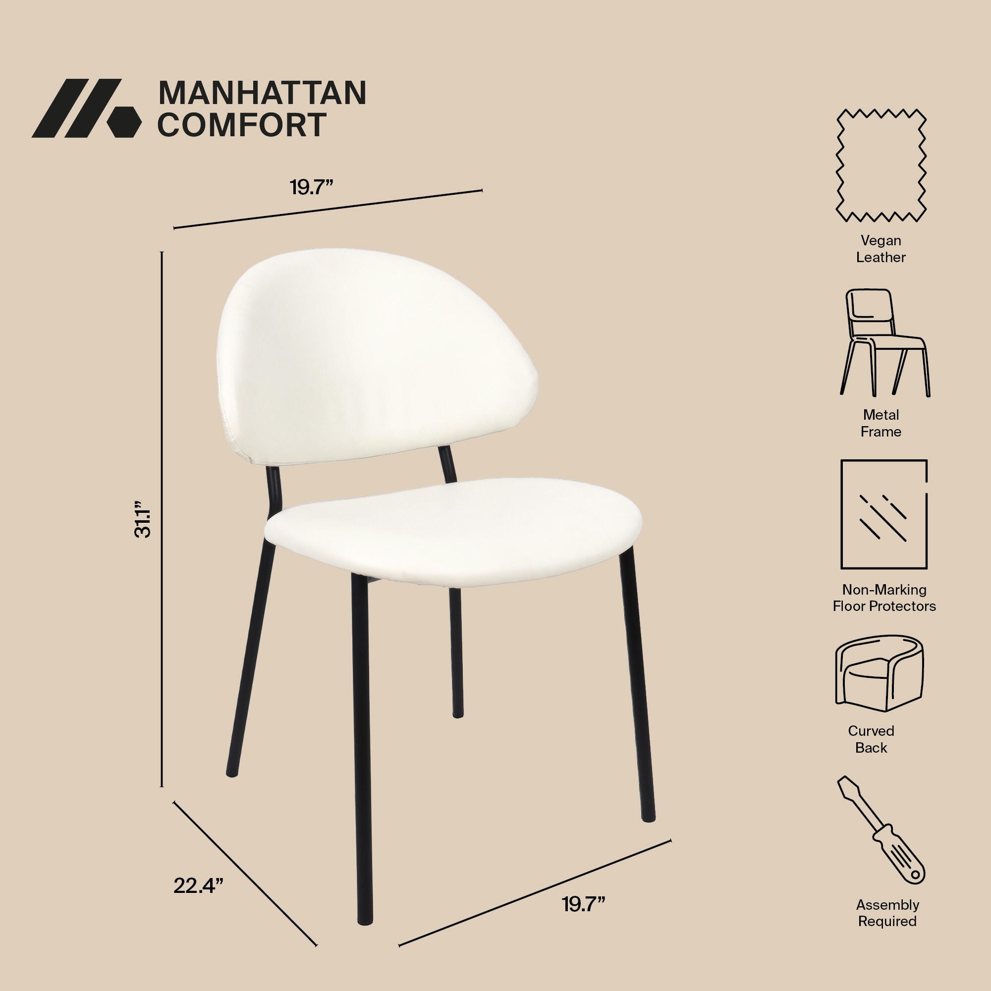 Manhattan Comfort Haven Dining Chair (Set of 4), Ivory, large