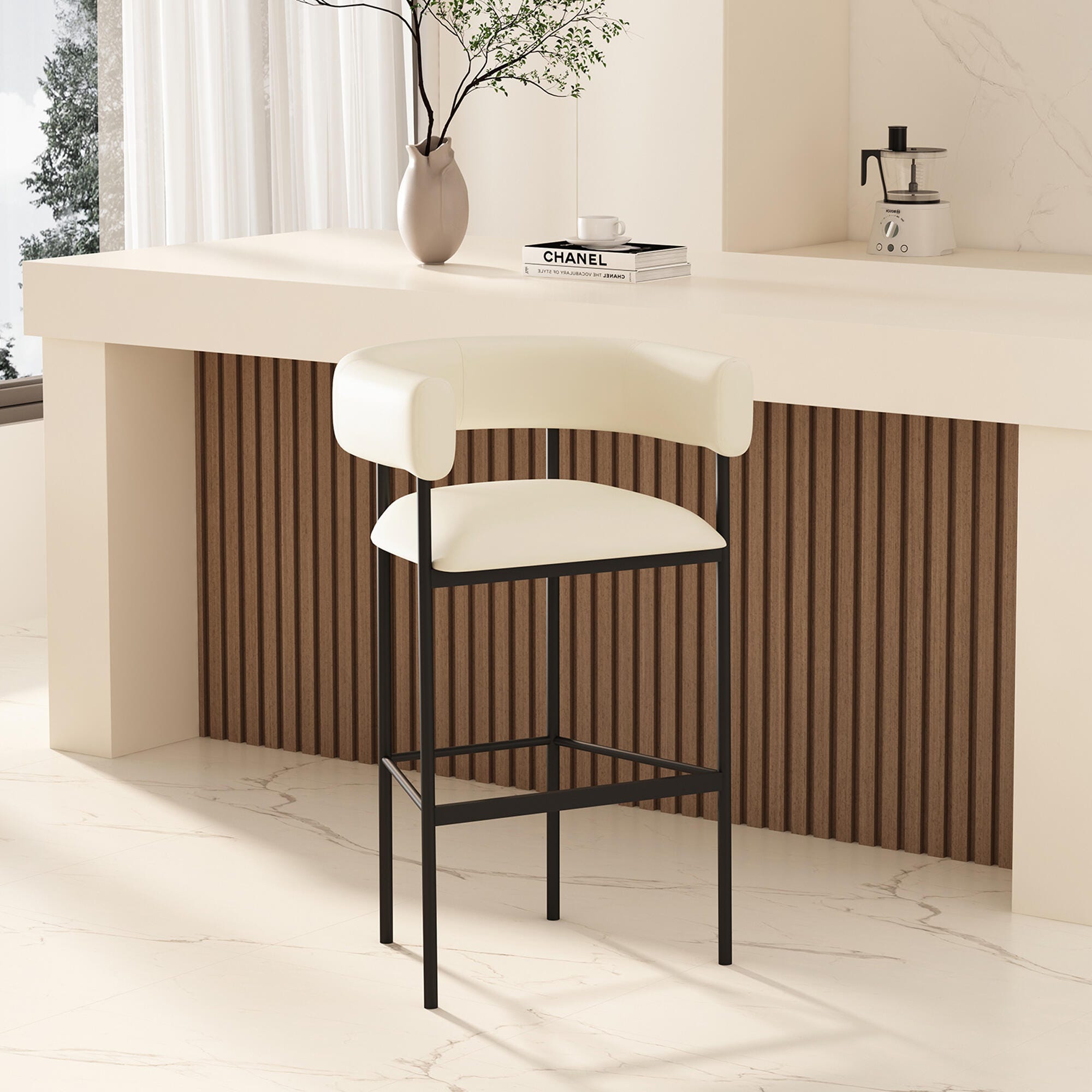 Manhattan Comfort Onda Bar Height Bar Stool, Ivory, rollover