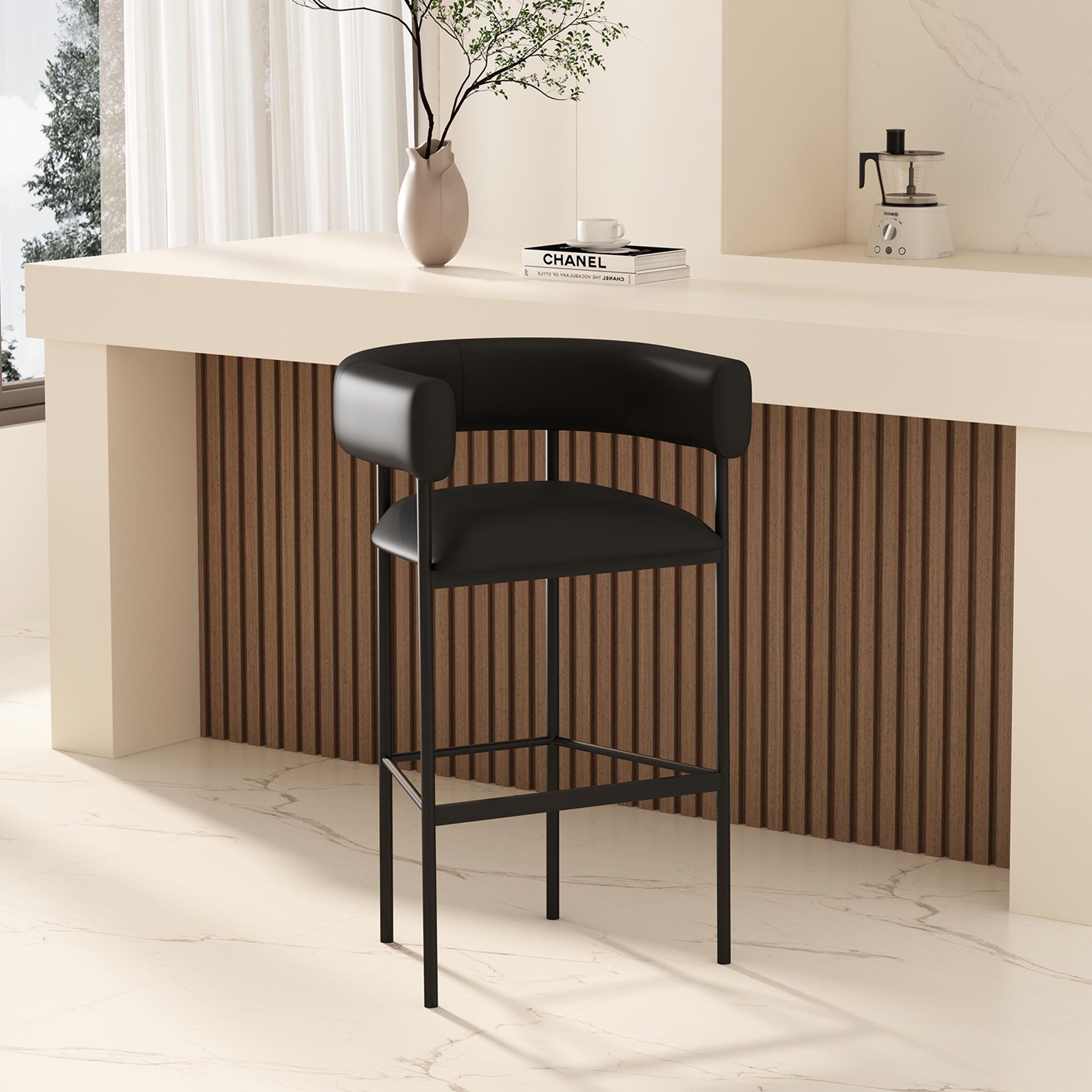 Manhattan Comfort Onda Bar Height Bar Stool, Black, rollover