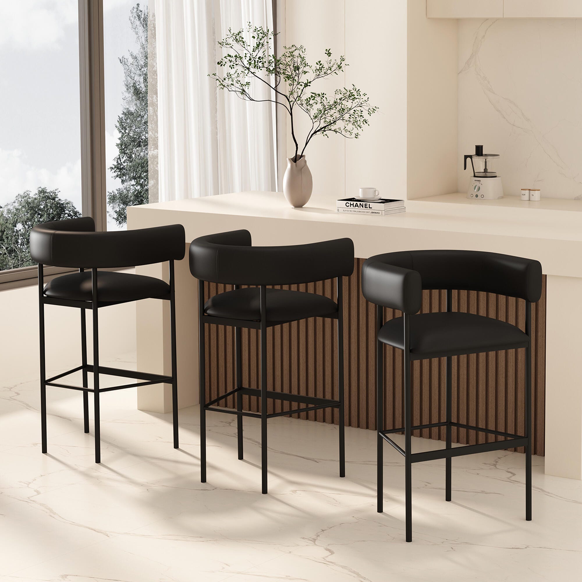 Manhattan Comfort Onda Bar Height Bar Stool, Black, large