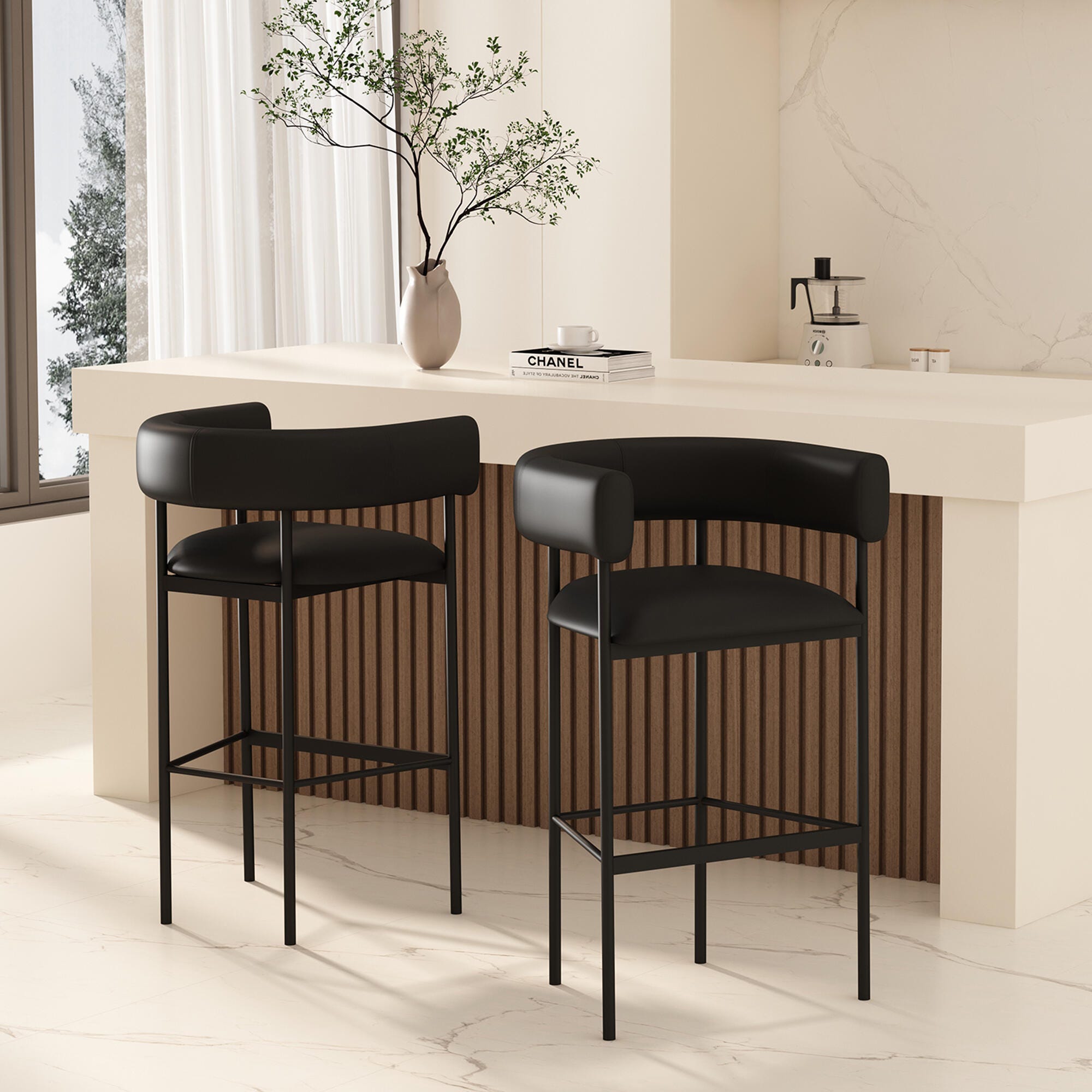 Manhattan Comfort Onda Bar Height Bar Stool, Black, large