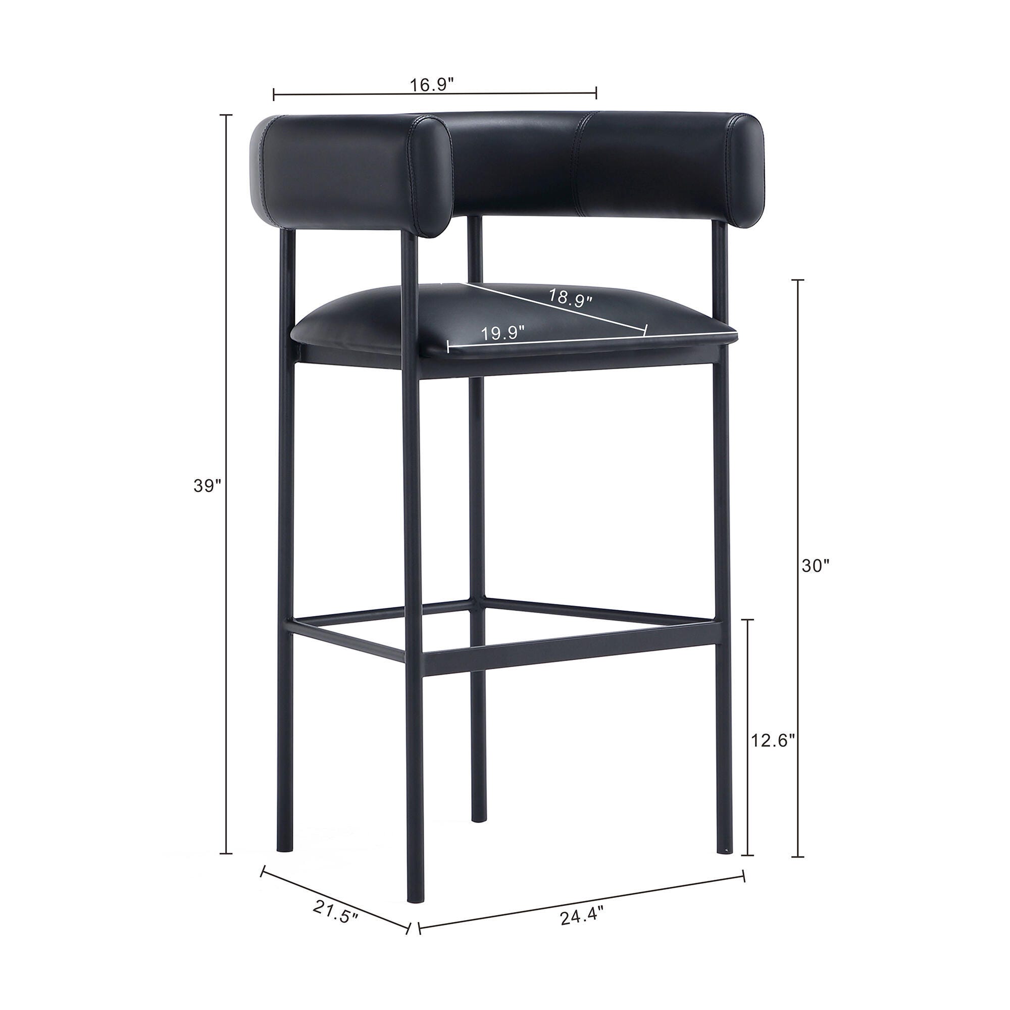 Manhattan Comfort Onda Bar Height Bar Stool, Black, large