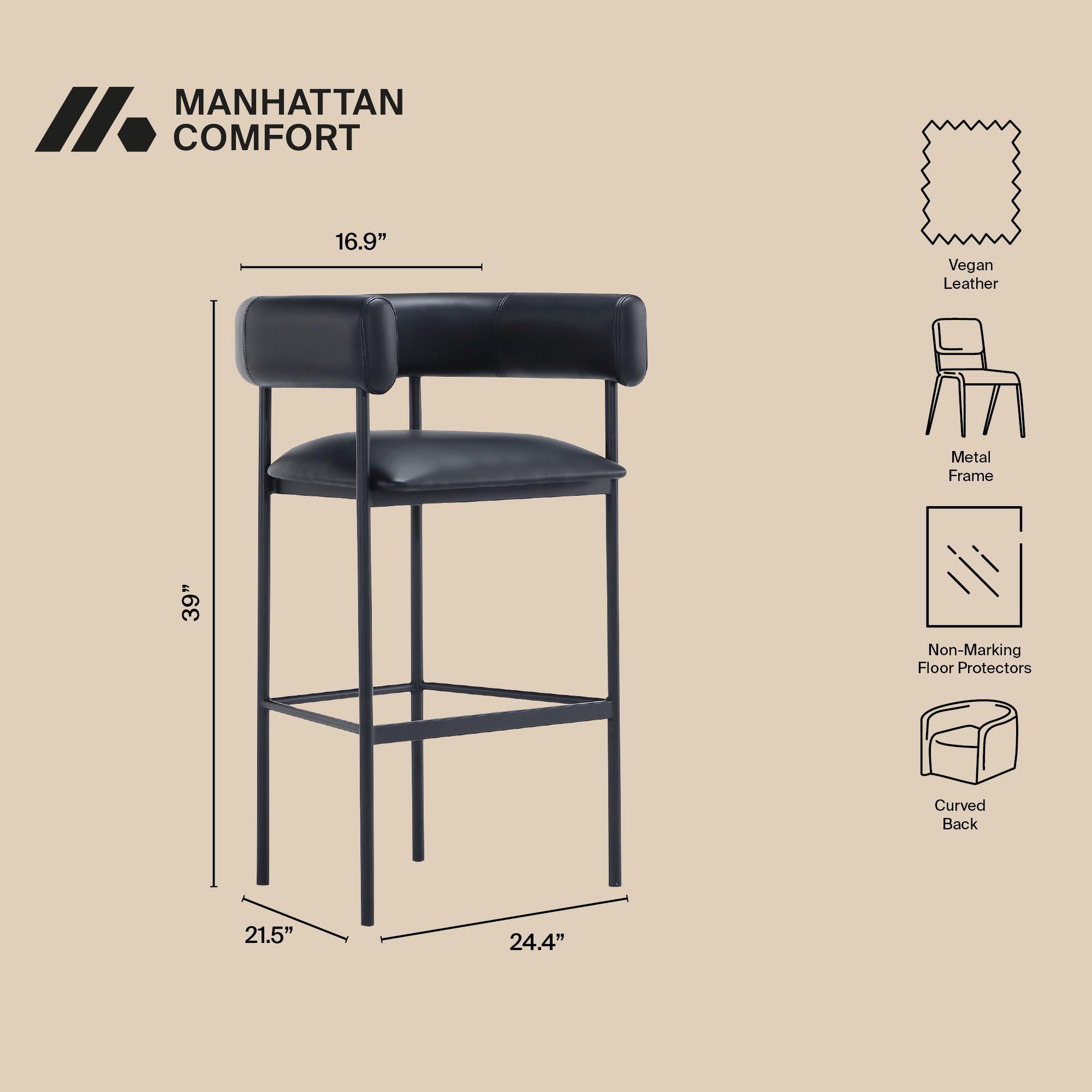 Manhattan Comfort Onda Bar Height Bar Stool, Black, large