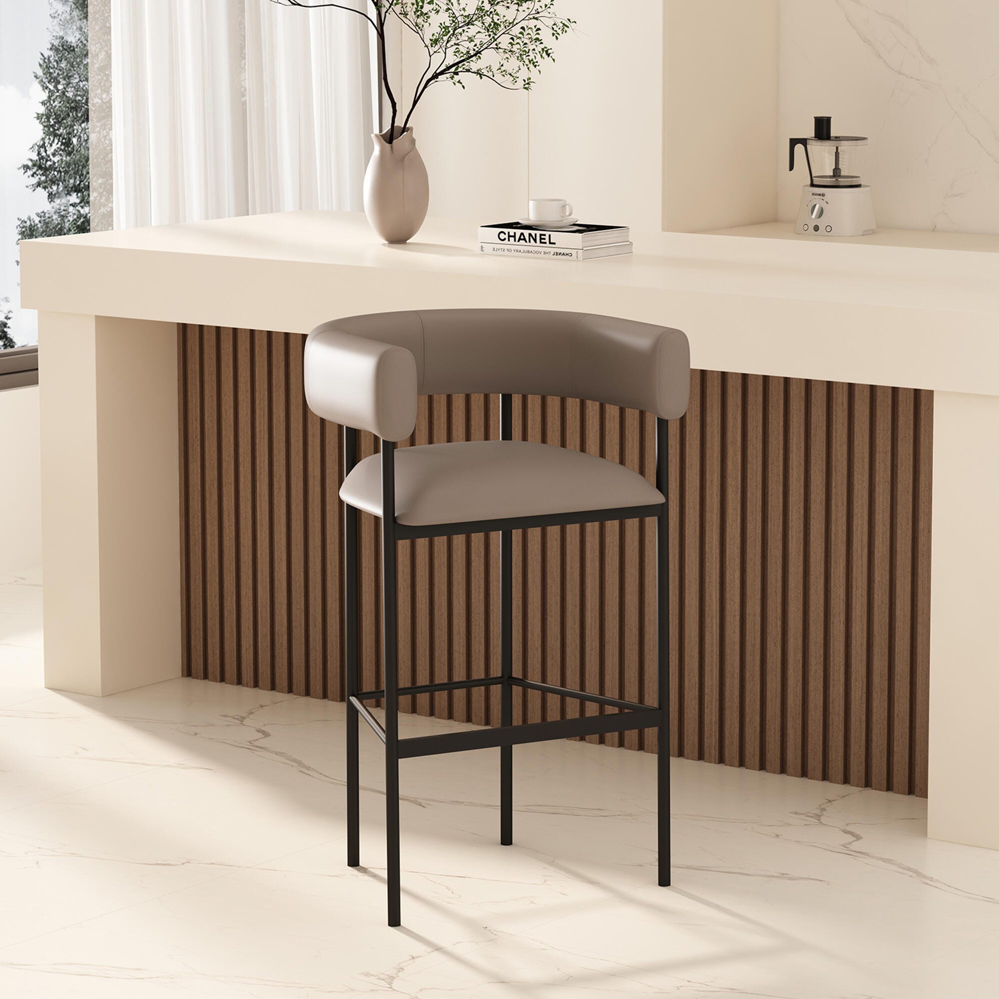 Manhattan Comfort Onda Bar Height Bar Stool, Taupe, rollover