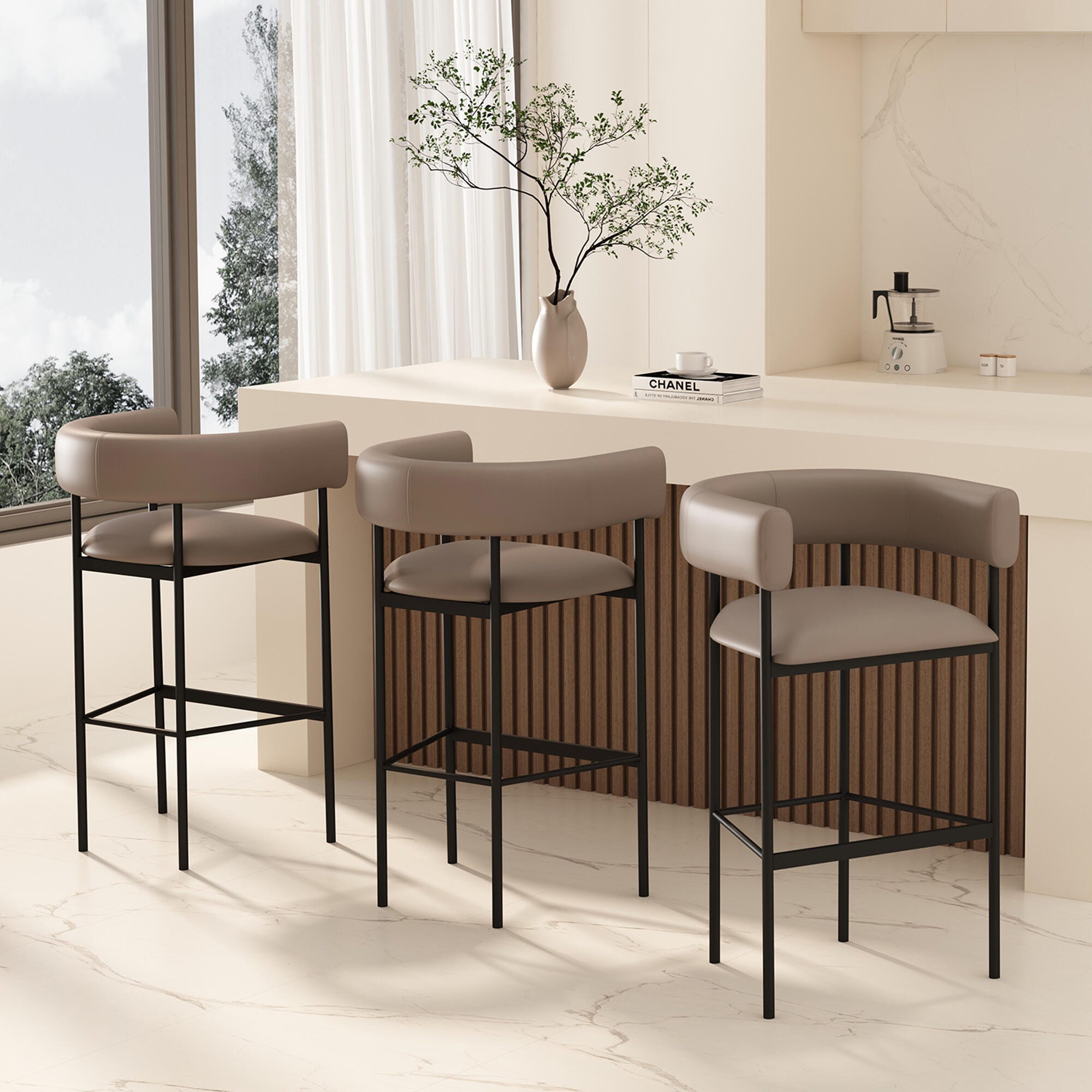 Manhattan Comfort Onda Bar Height Bar Stool, Taupe, large