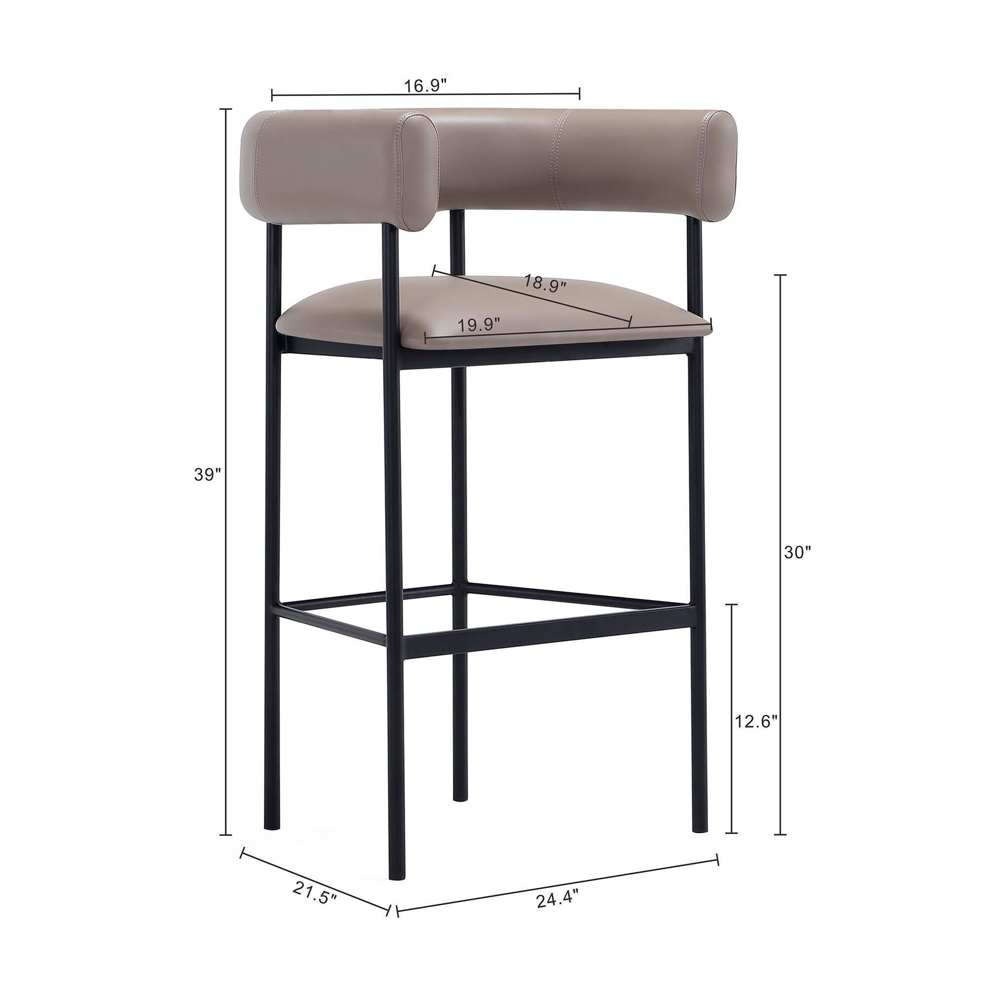 Manhattan Comfort Onda Bar Height Bar Stool, Taupe, large
