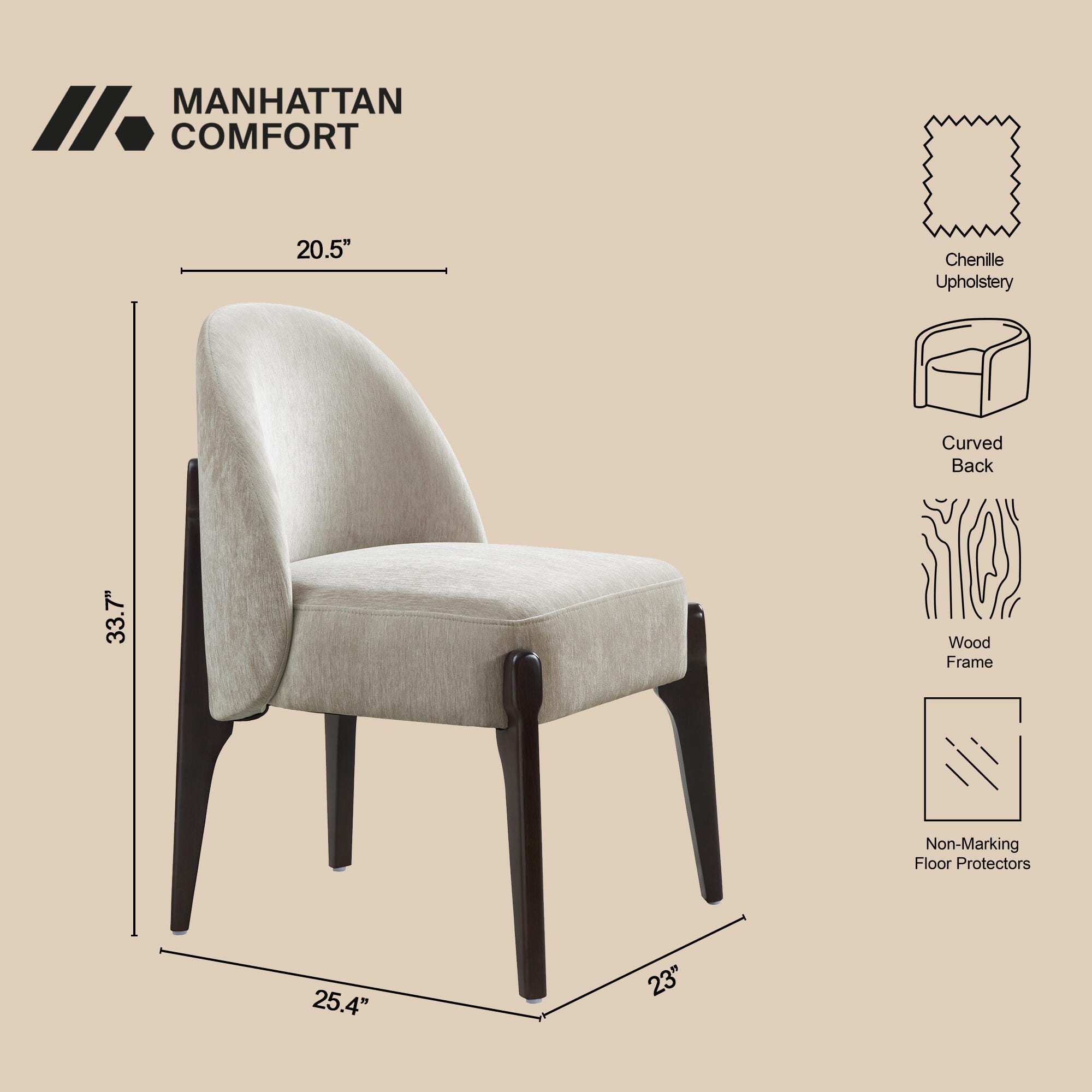Manhattan Comfort Oslo Dining Chair (Set of 2), Taupe, large