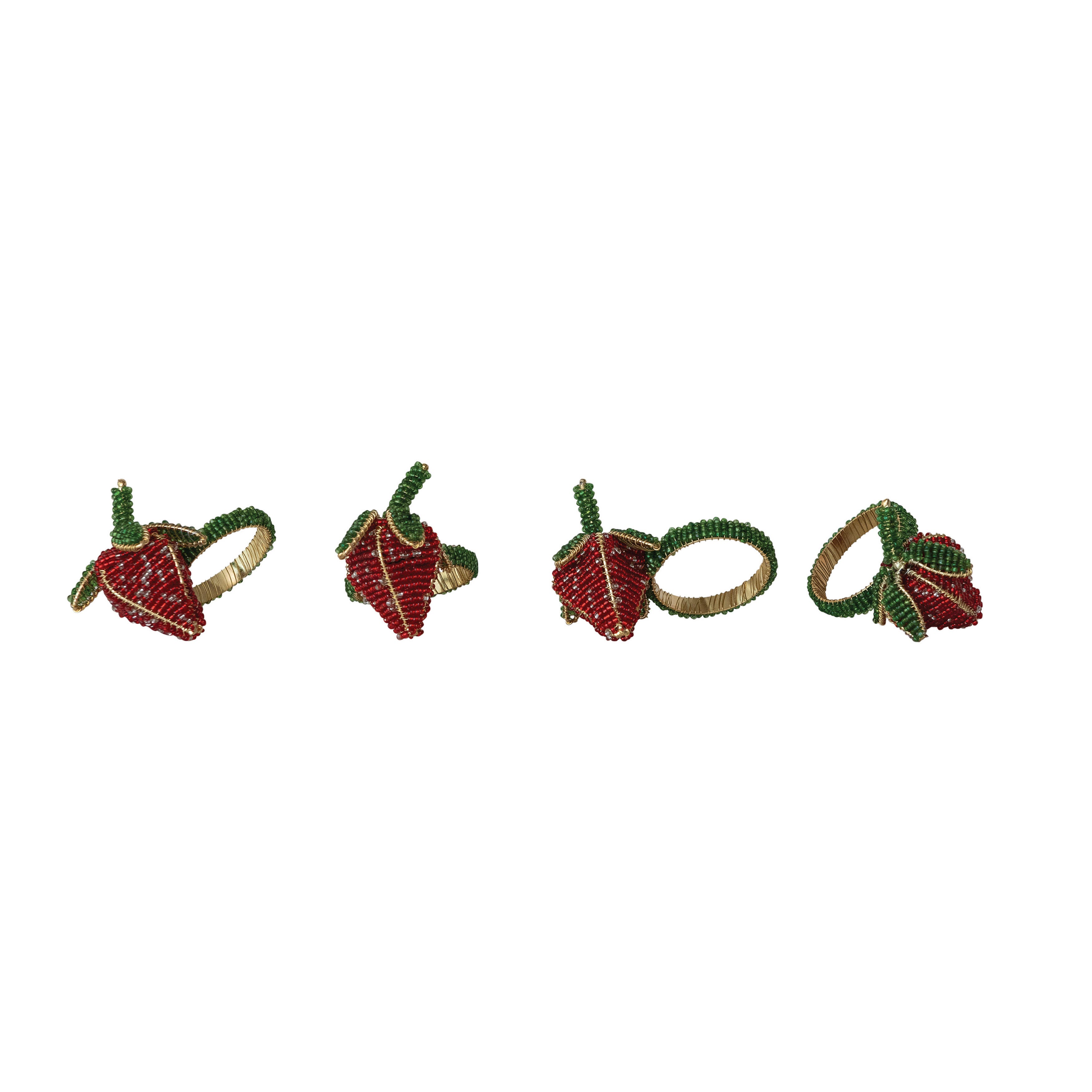 Storied Home Strawberry Shaped Napkin Rings (Set of 4), , large
