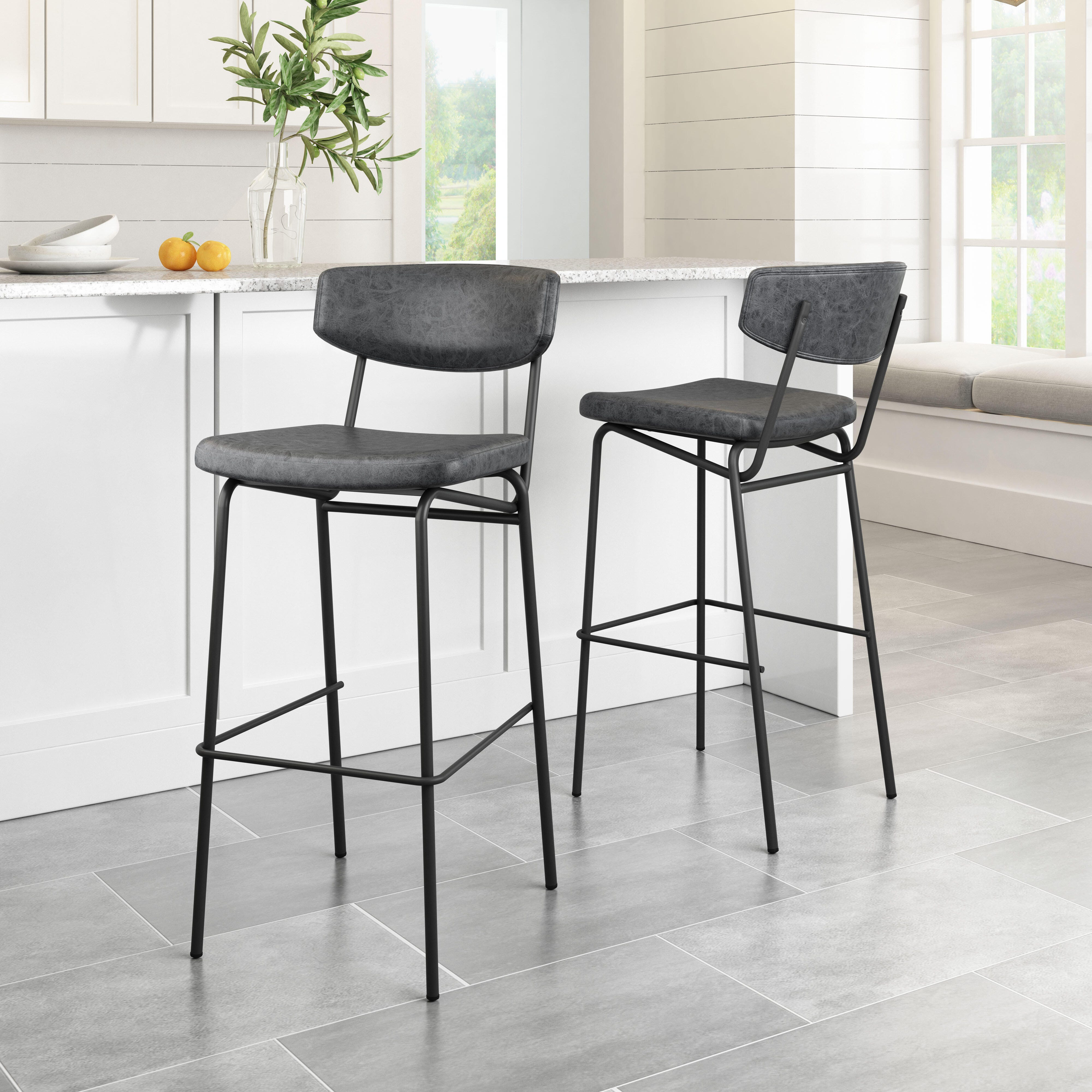 Erika Home Charon Bar Height Bar Stool (Set of 2), Vintage Black, rollover