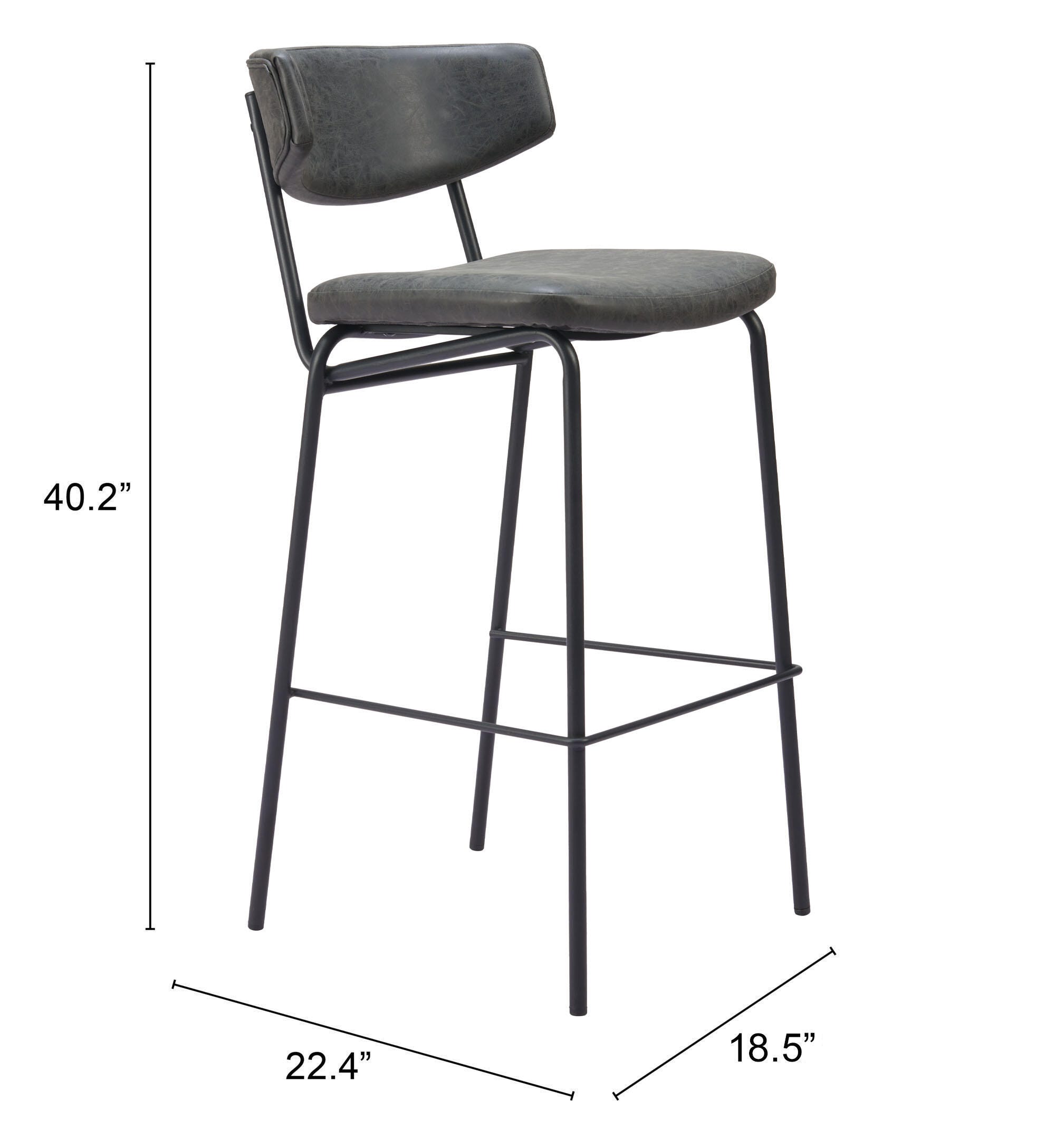 Erika Home Charon Bar Height Bar Stool (Set of 2), Vintage Black, large
