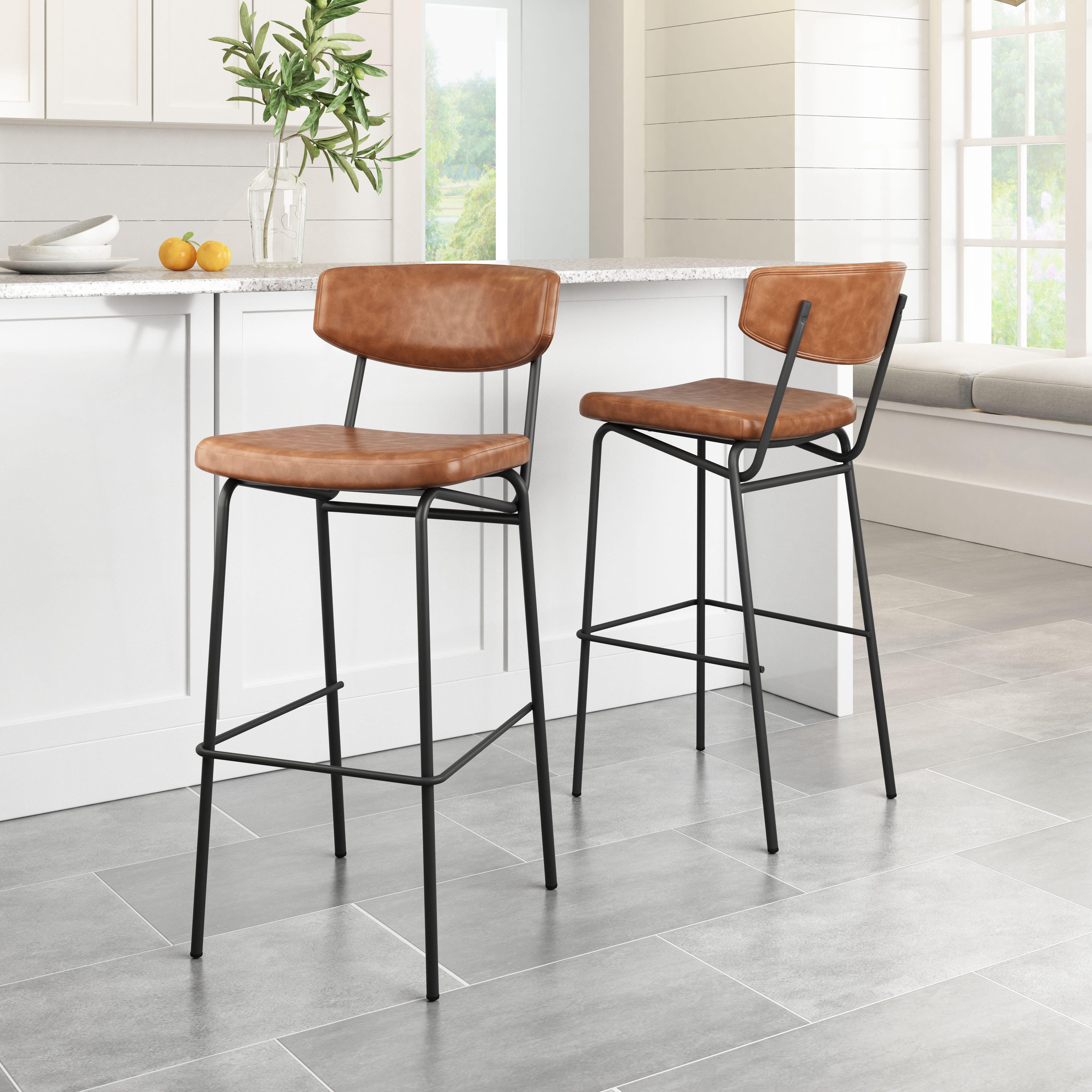 Erika Home Charon Bar Height Bar Stool (Set of 2), Vintage Brown, rollover