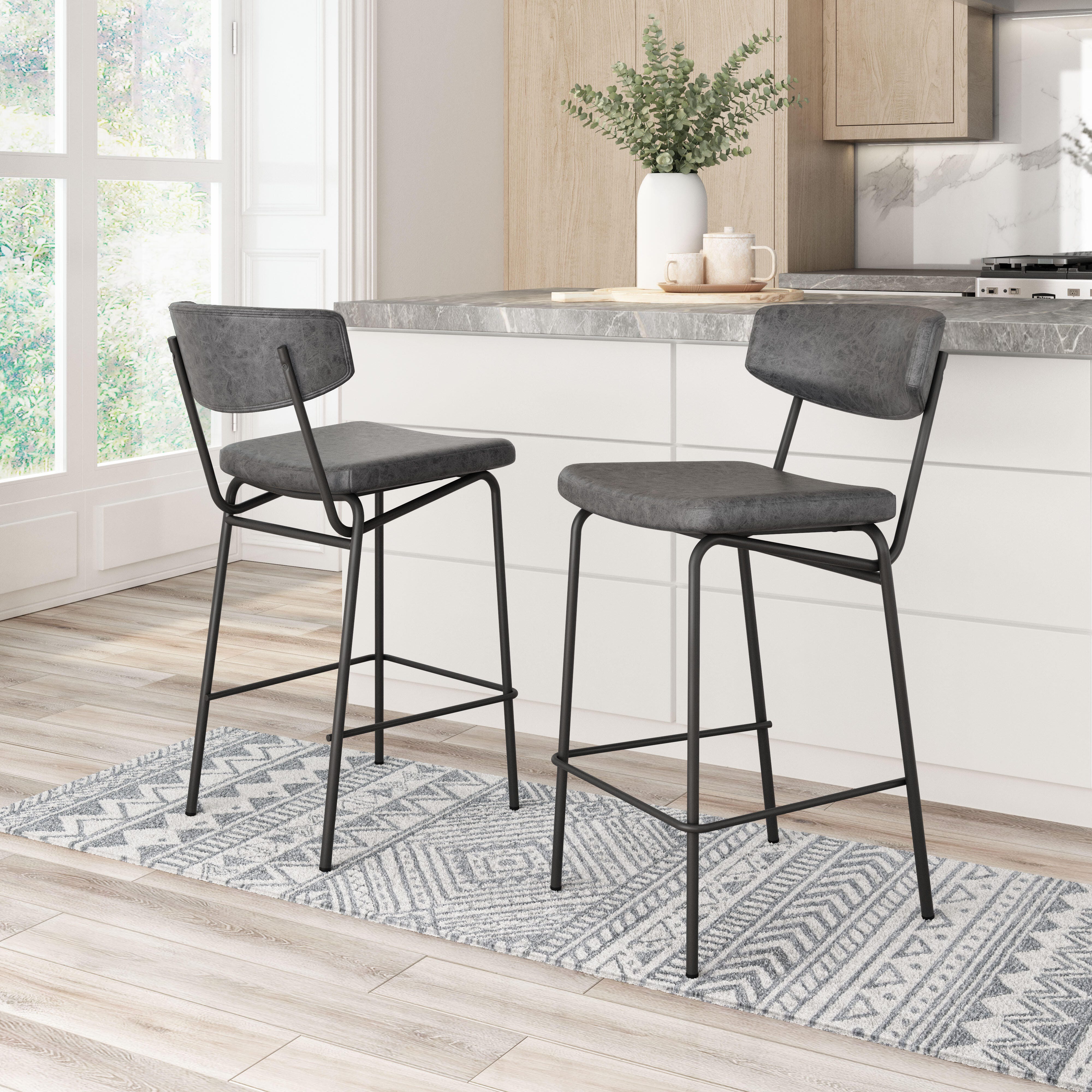 Erika Home Charon Counter Height Bar Stool (Set of 2), Vintage Black, rollover
