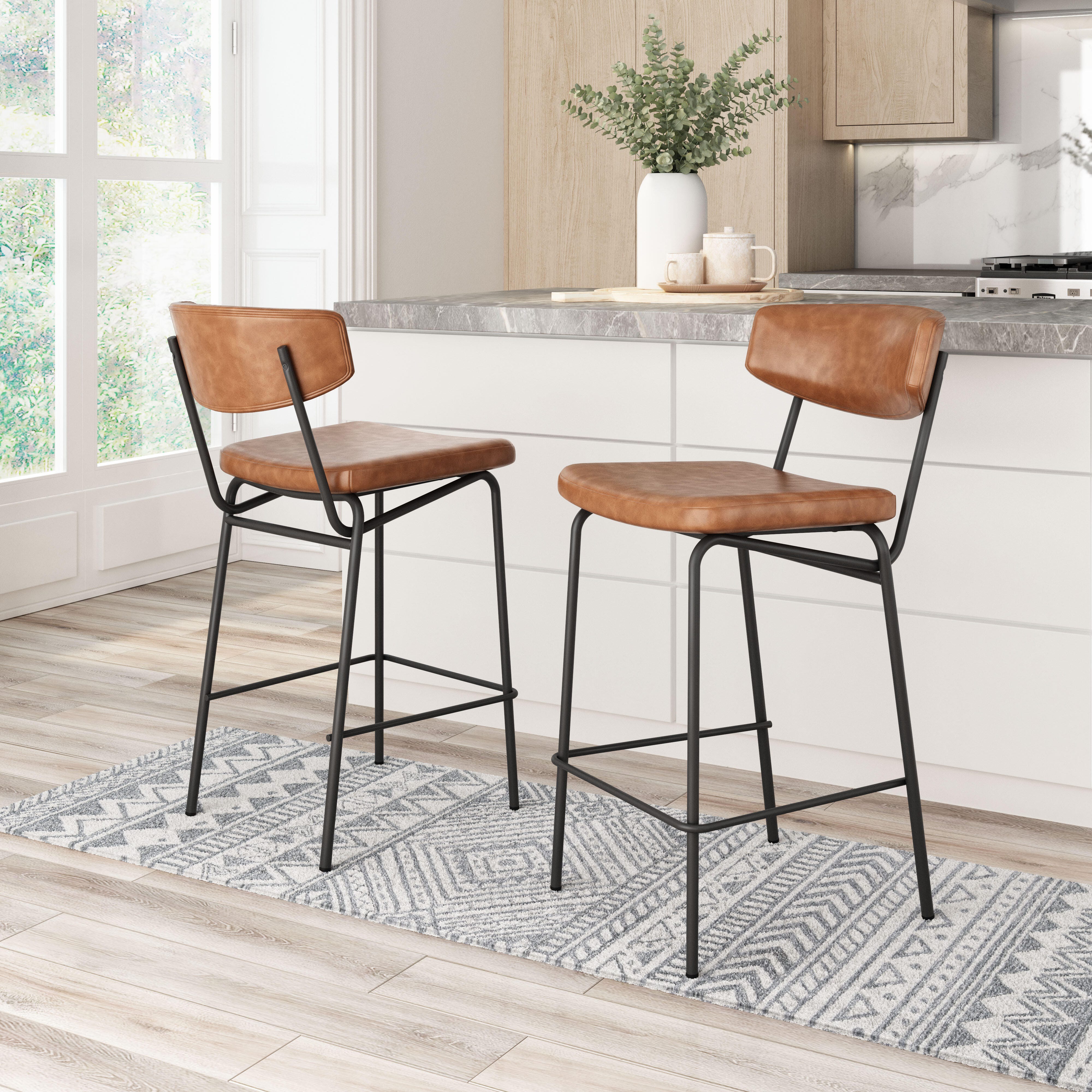 Erika Home Charon Counter Height Bar Stool (Set of 2), Vintage Brown, large