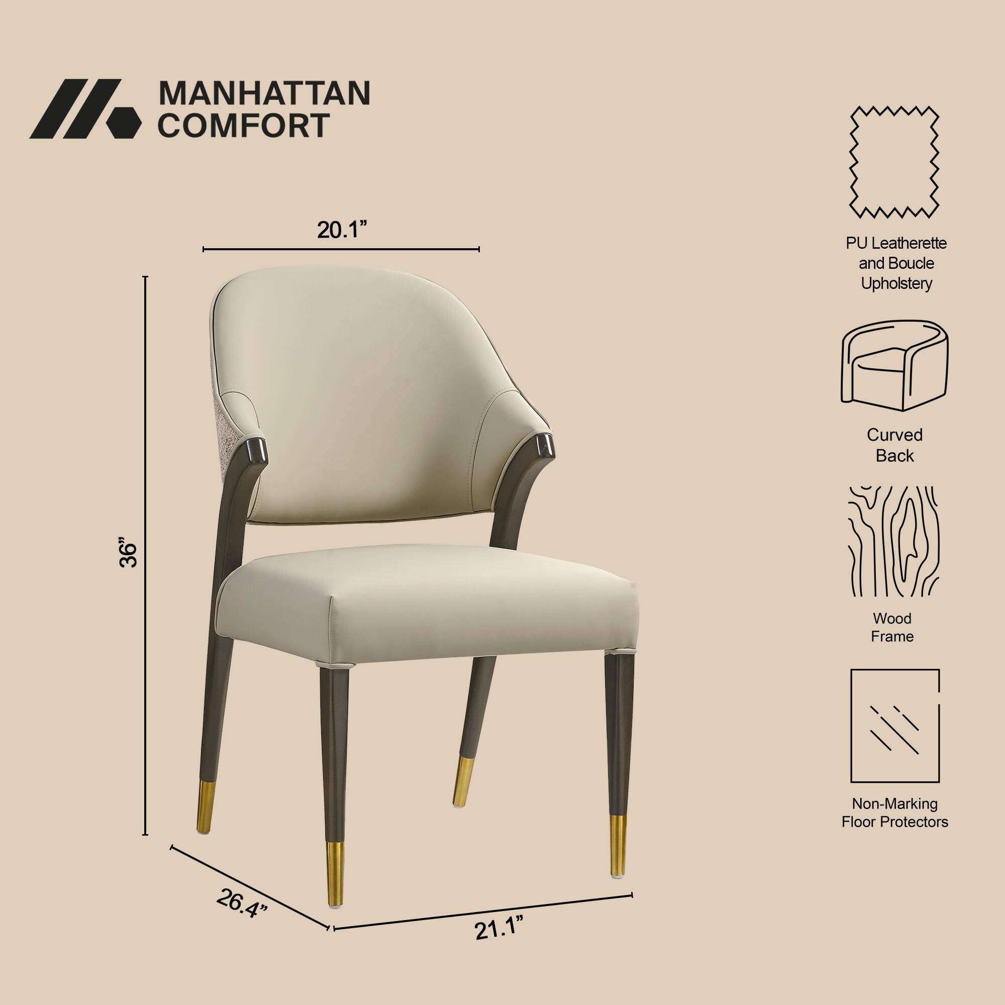 Manhattan Comfort Collette Dining Chair, Stone Gray, large