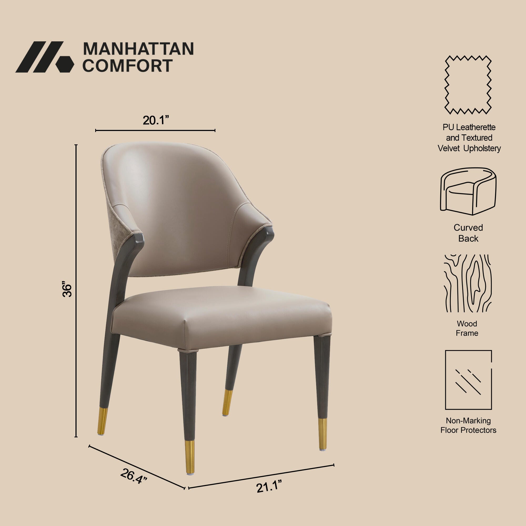 Manhattan Comfort Collette Dining Chair, Taupe, large