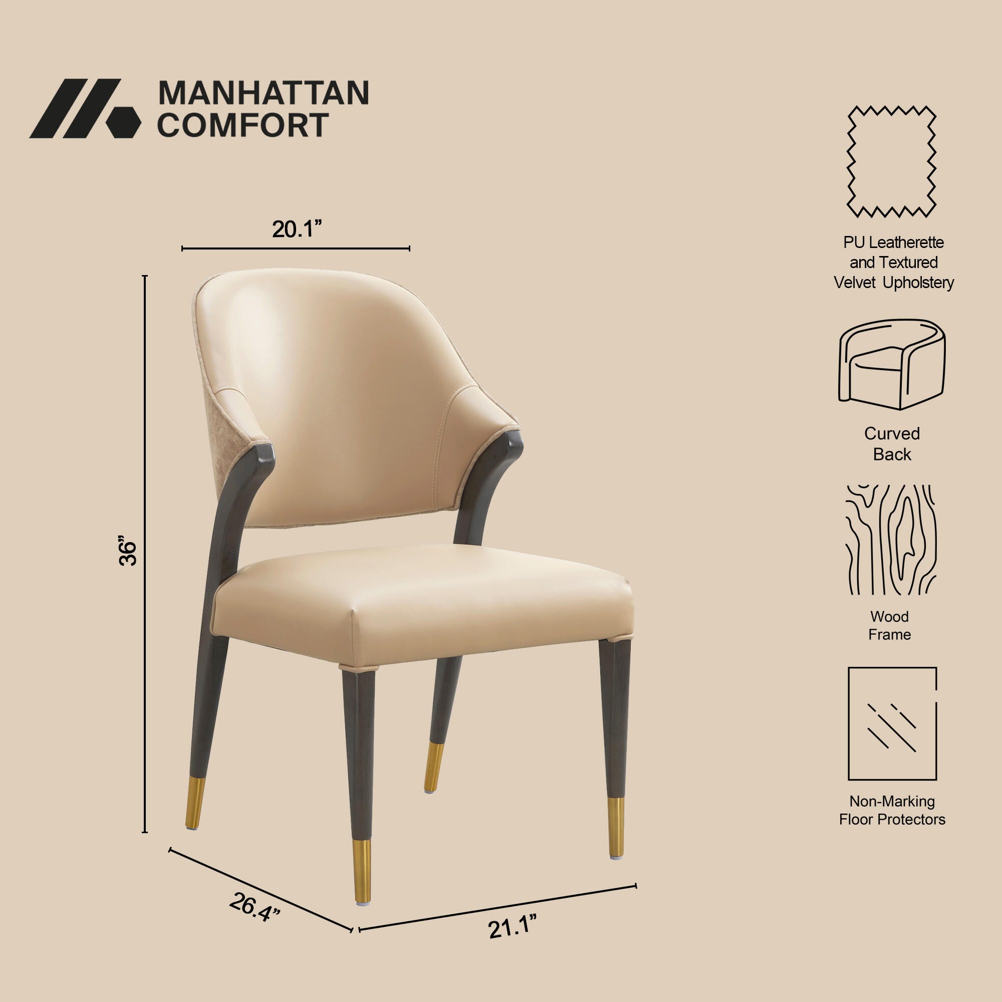 Manhattan Comfort Collette Dining Chair, Tan, large