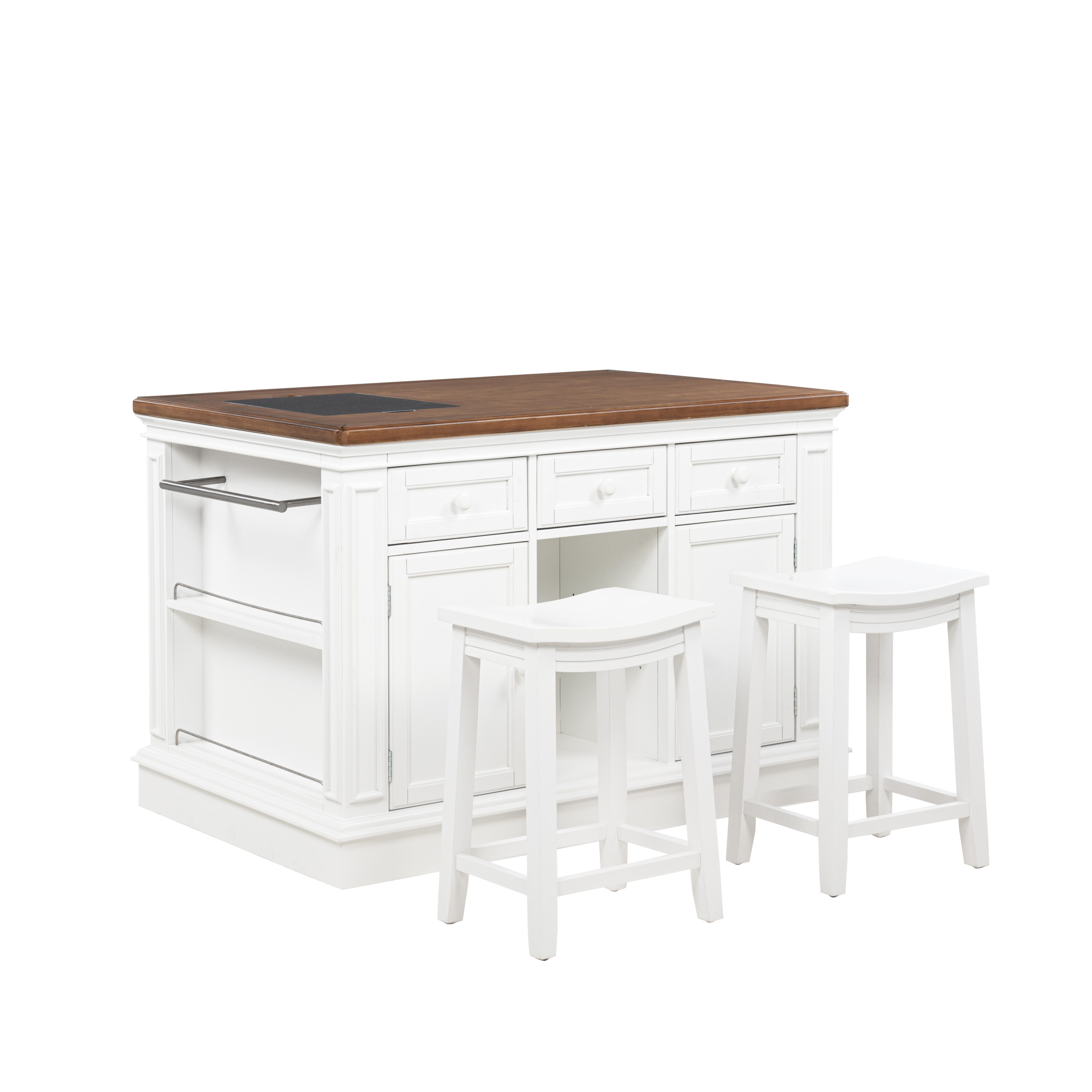 Linon 3-Piece Kitchen Island and Stool Set, , large