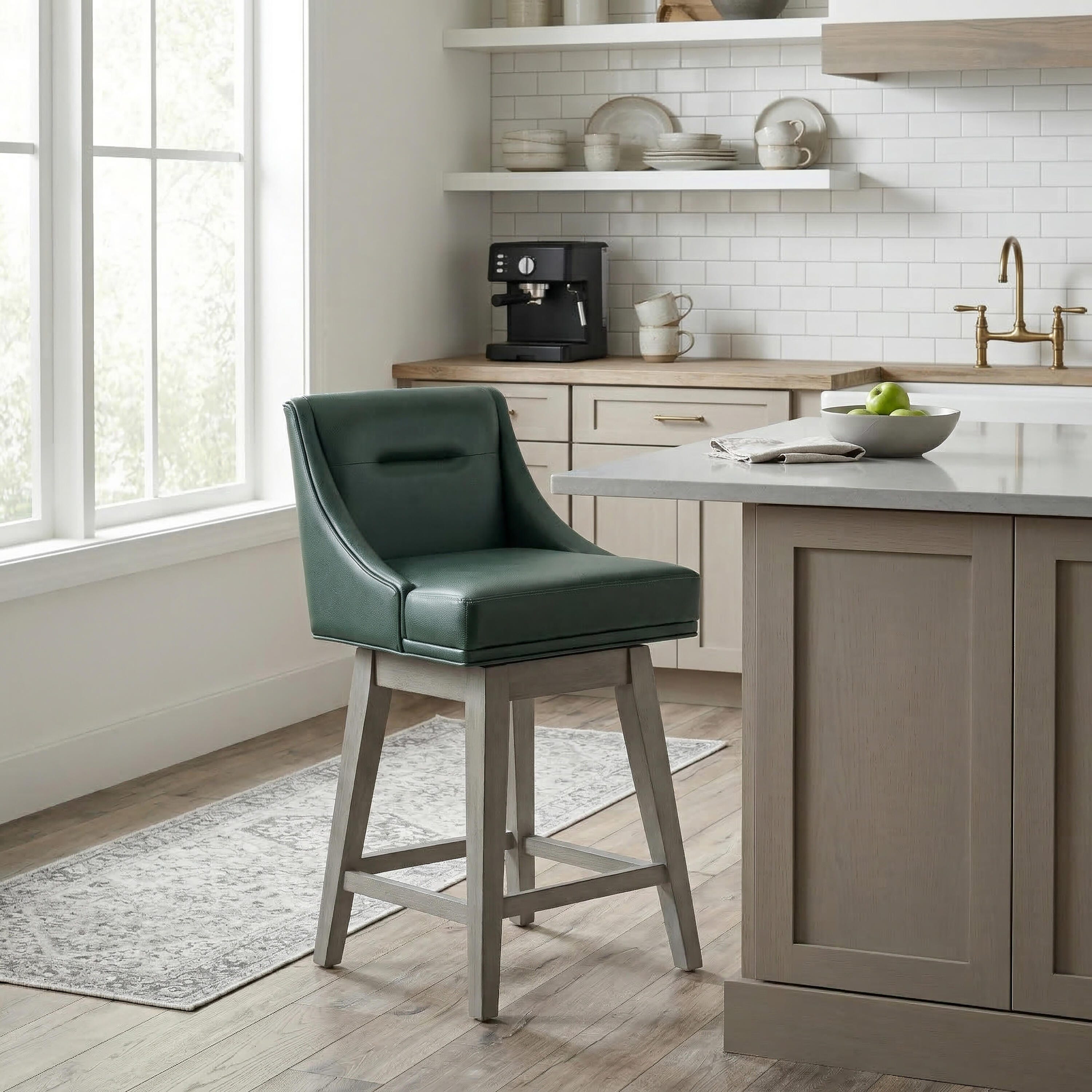 Linon Bastille Counter Height Bar Stool, Dark Green/Gray, rollover