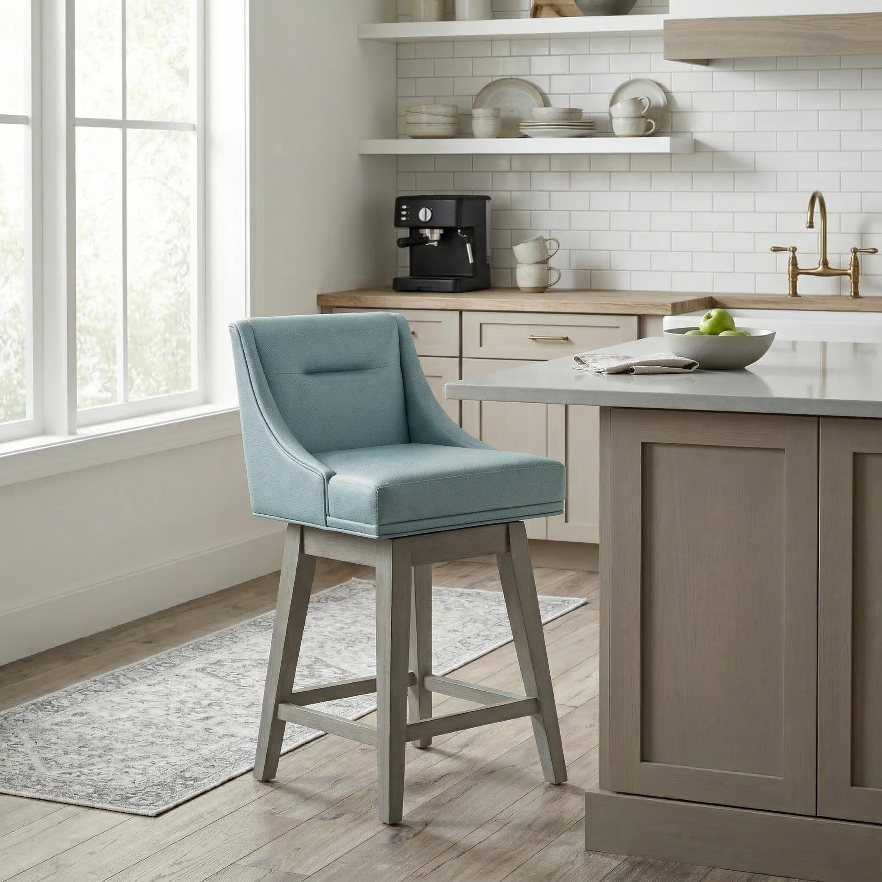 Linon Bastille Counter Height Bar Stool, Light Blue/Gray, rollover