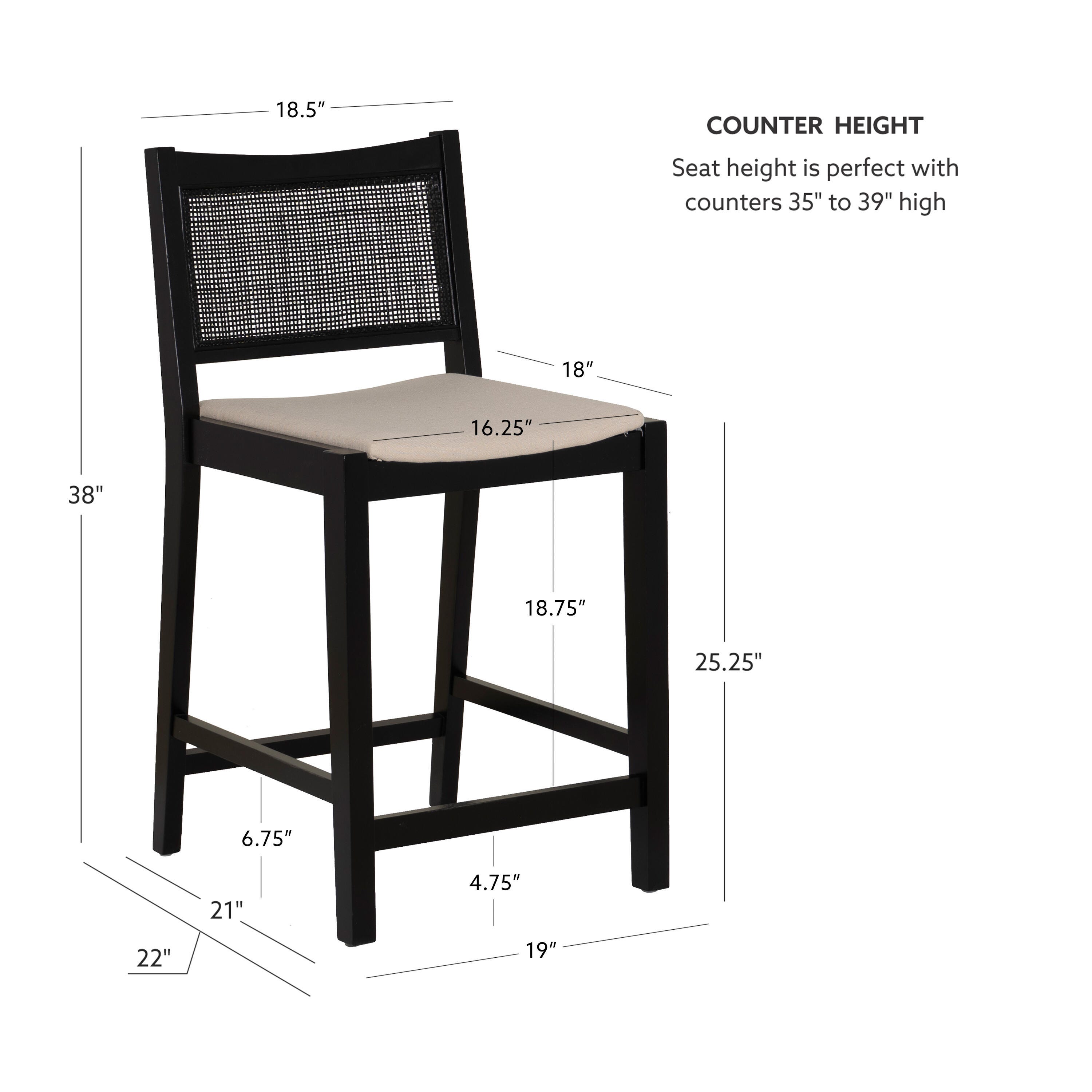 Linon Pacey Counter Height Bar Stool (Set of 2), Black, large