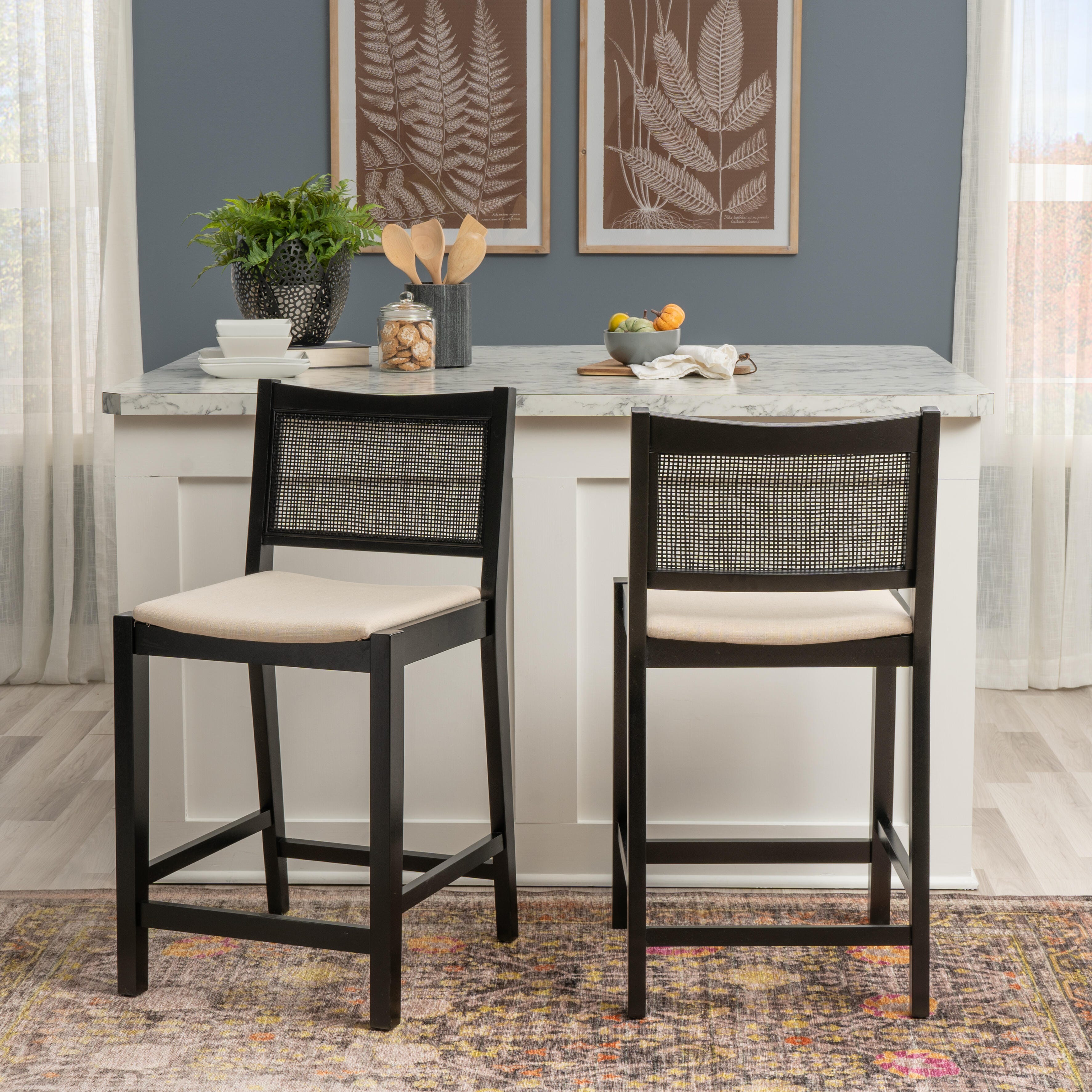 Linon Pacey Counter Height Bar Stool (Set of 2), Black, large