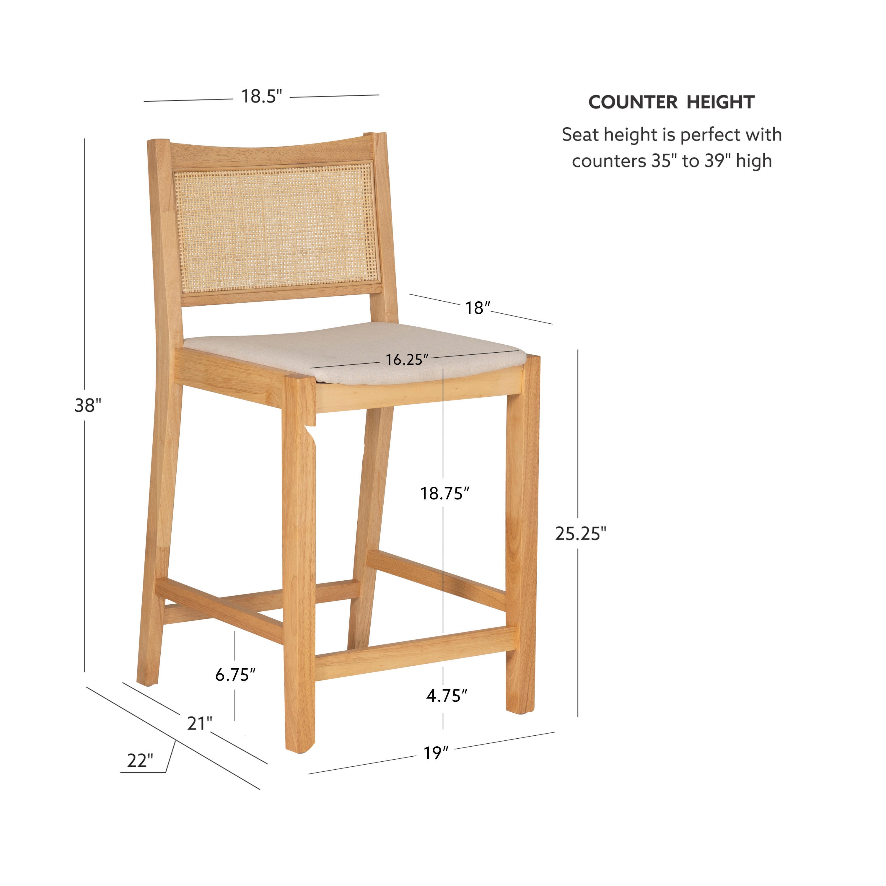 Linon Pacey Counter Height Bar Stool (Set of 2), Natural, large