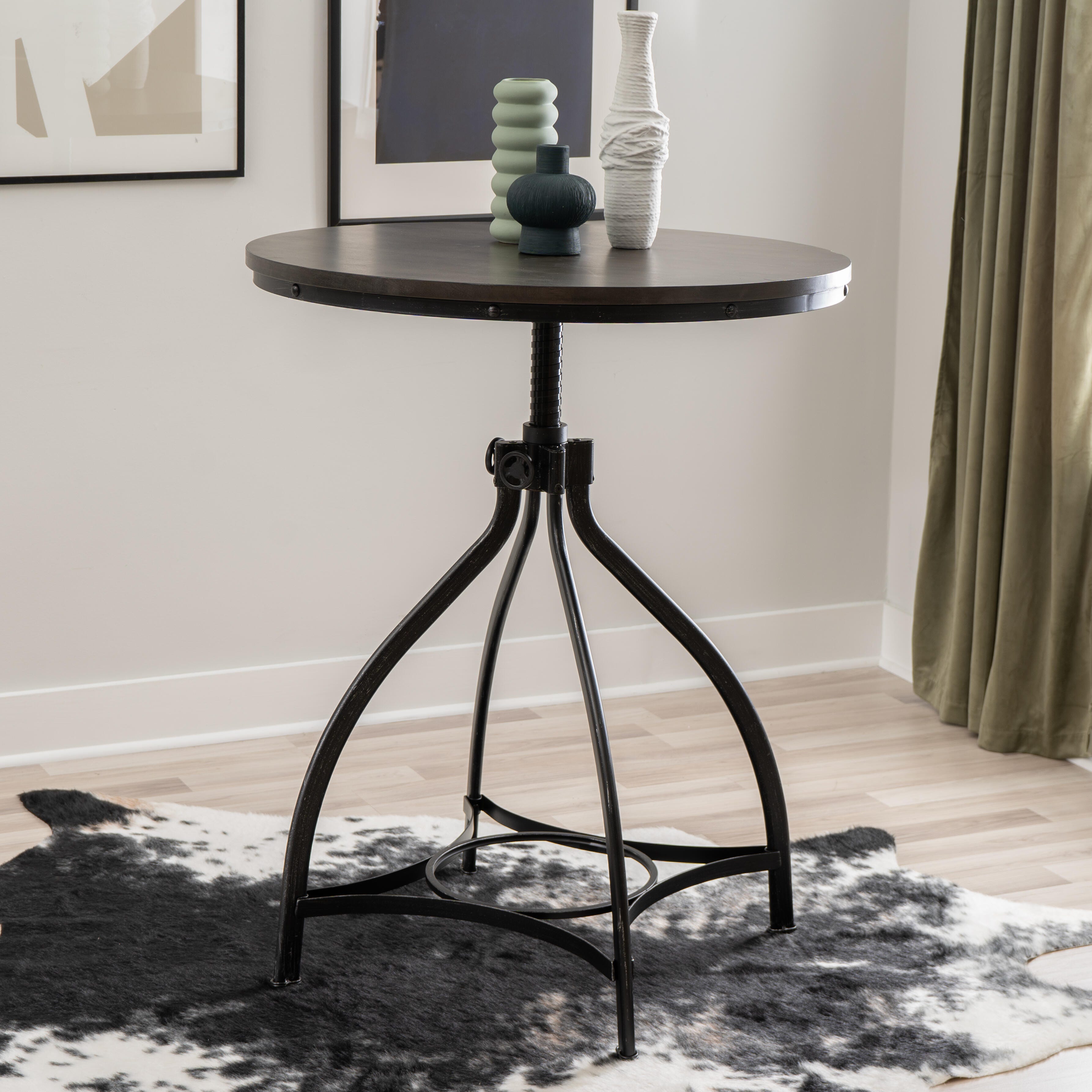 Linon Lawson Adjustable Bar Table, Gray/Black, large