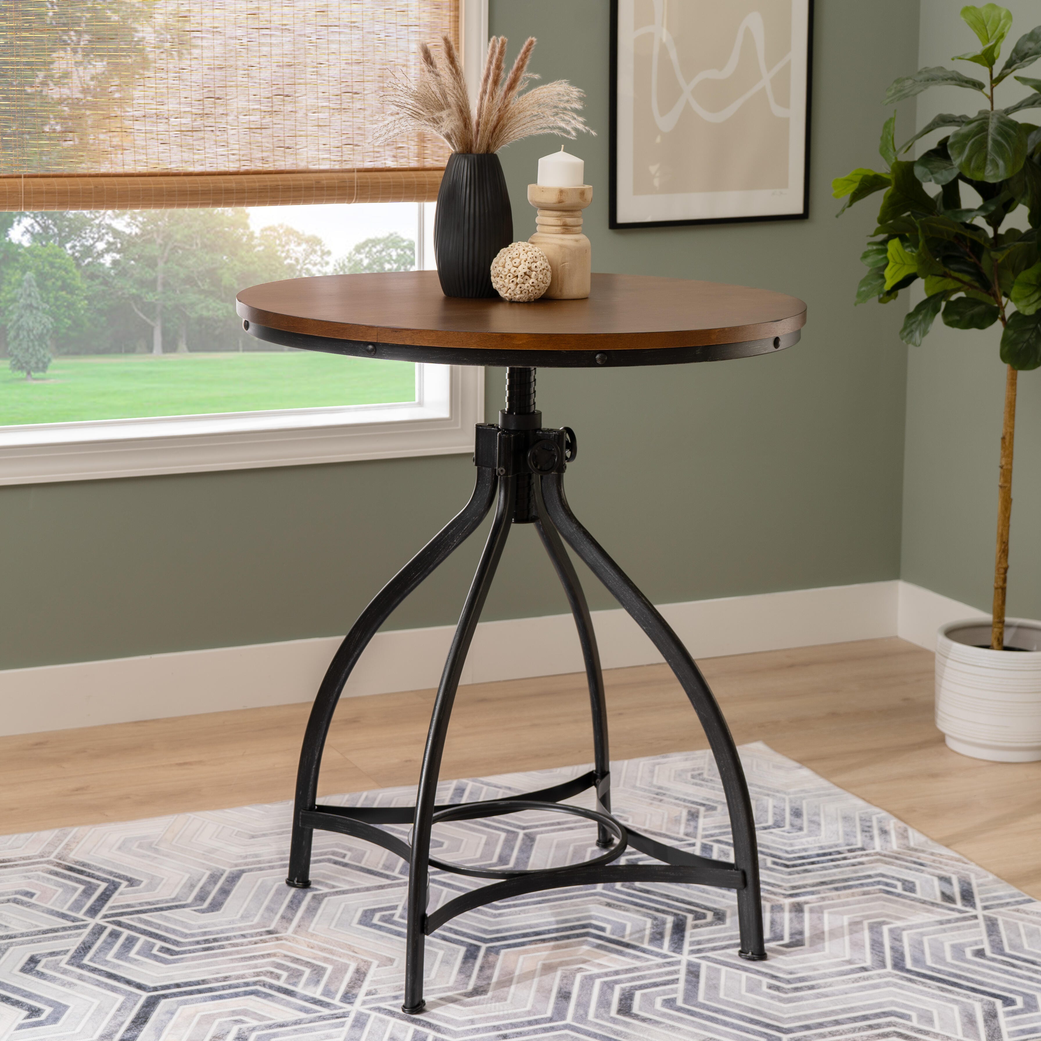 Linon Lawson Adjustable Bar Table, Brown/Black, rollover