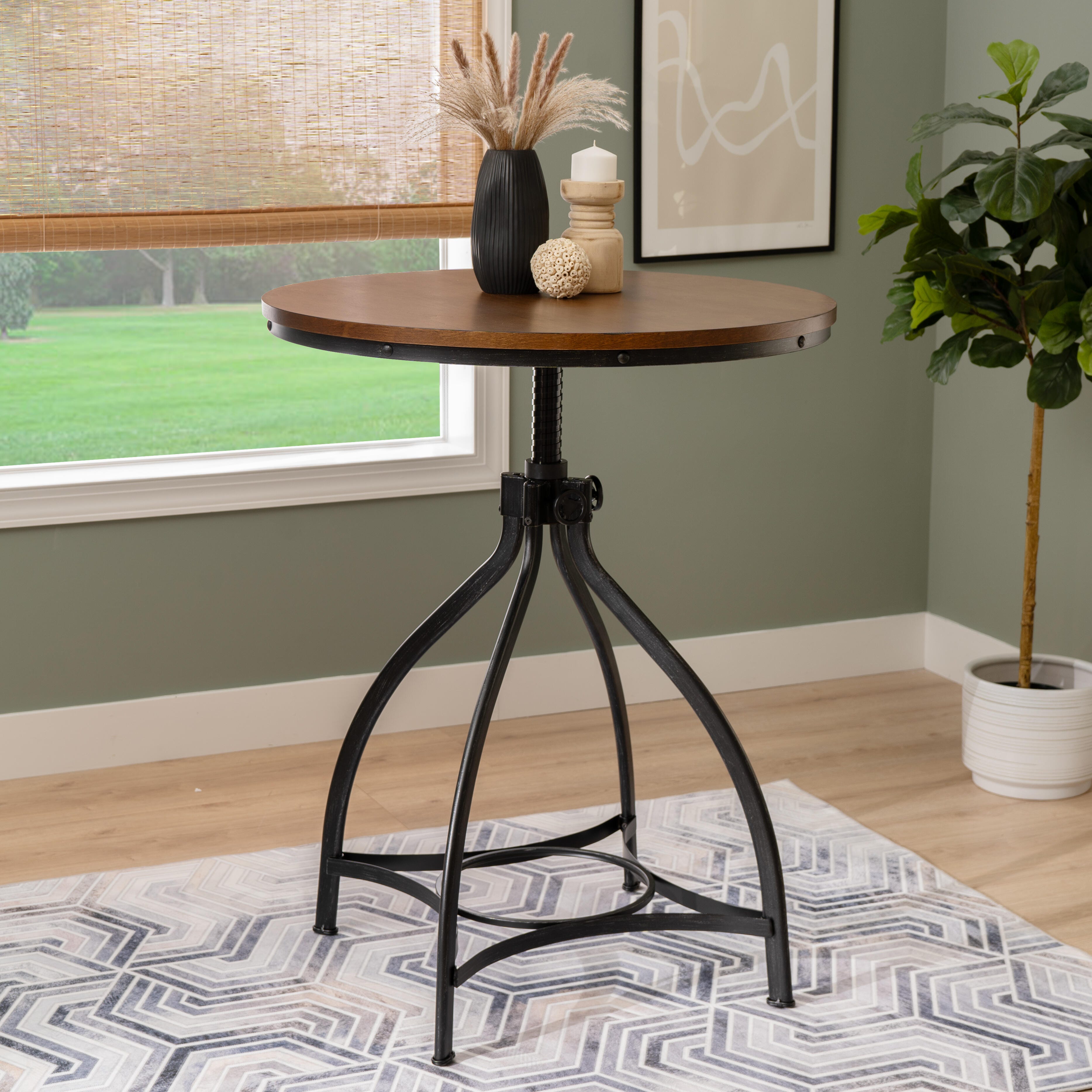 Linon Lawson Adjustable Bar Table, Brown/Black, large