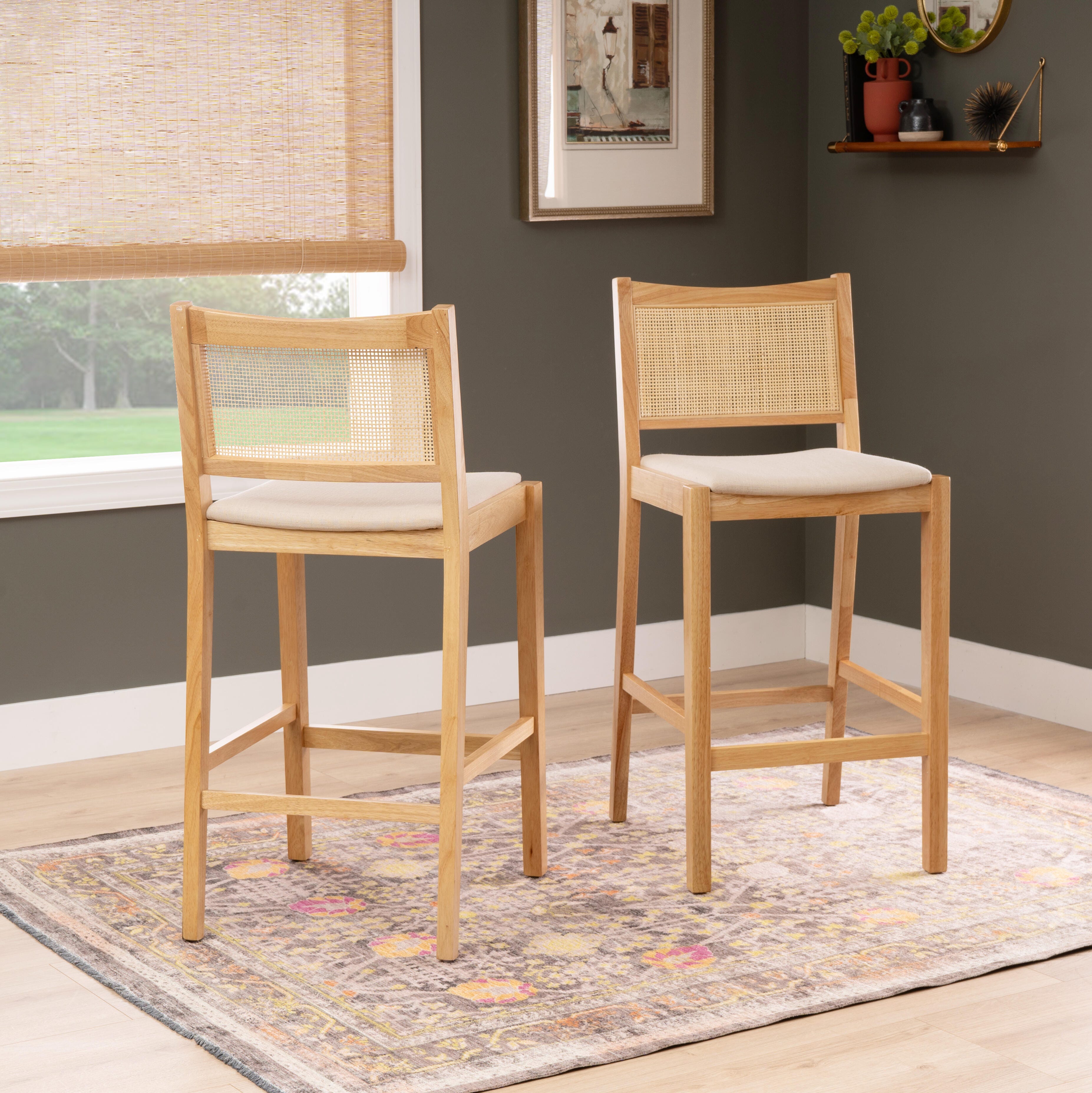Linon Pacey Bar Height Bar Stool (Set of 2), Natural, rollover