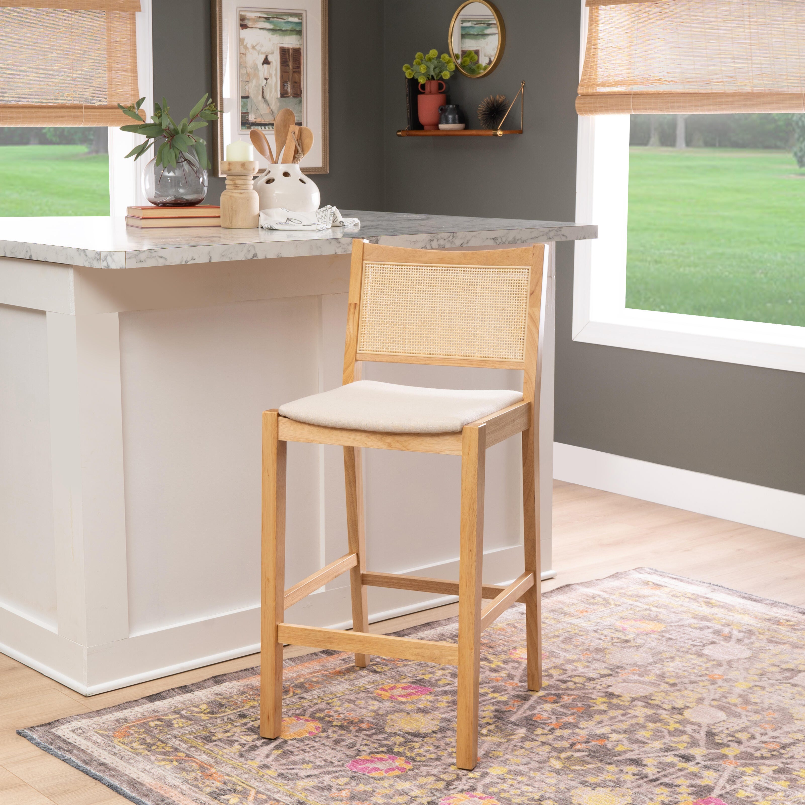 Linon Pacey Bar Height Bar Stool (Set of 2), Natural, large