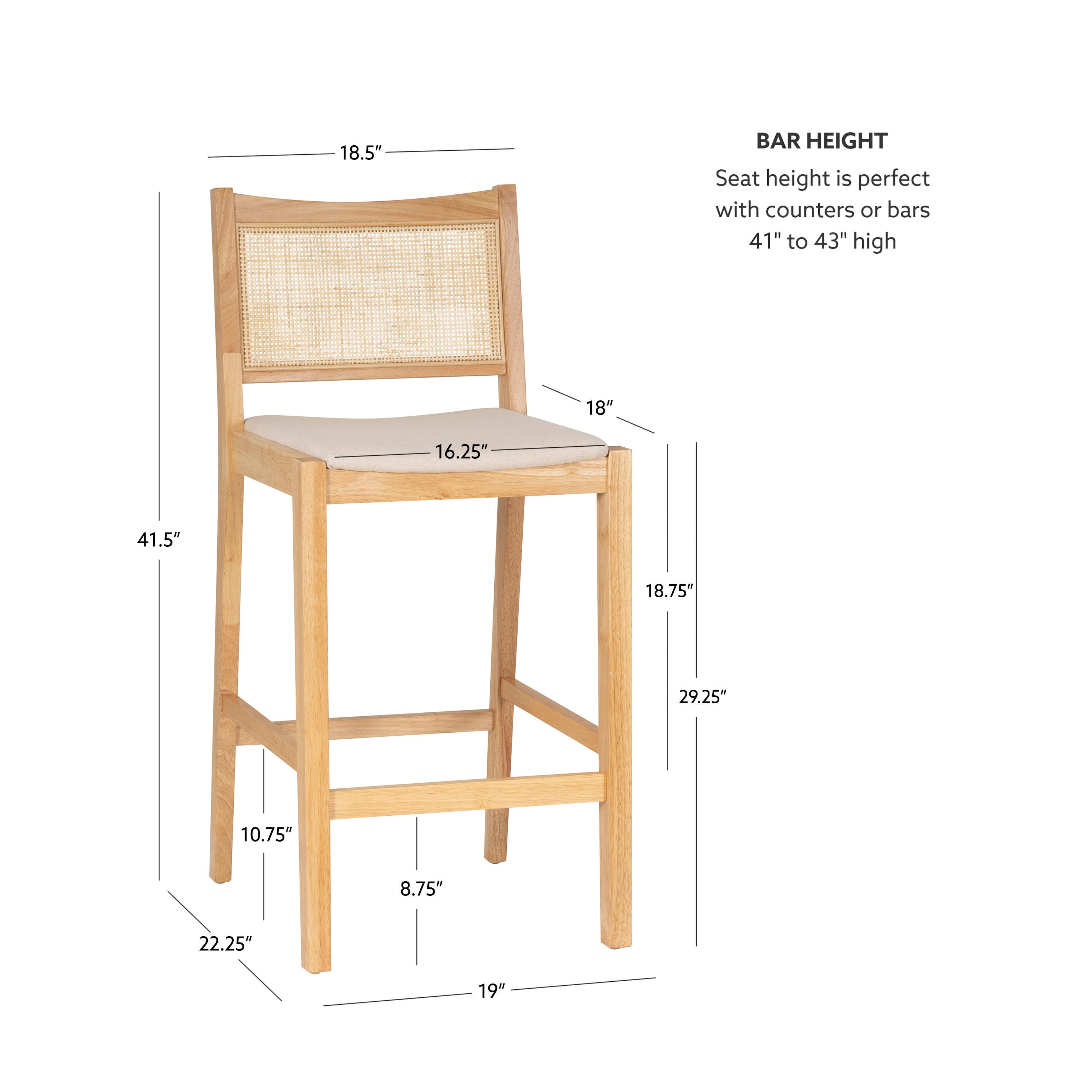 Linon Pacey Bar Height Bar Stool (Set of 2), Natural, large