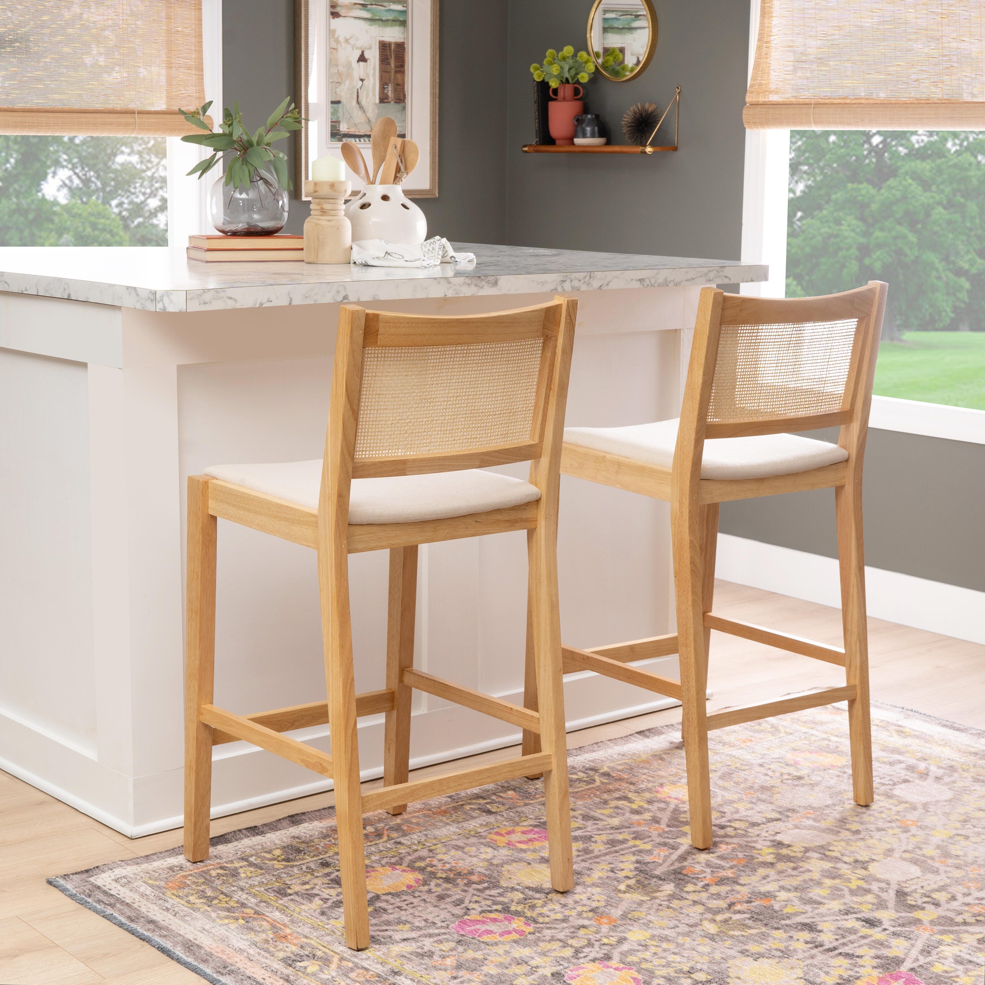 Linon Pacey Bar Height Bar Stool (Set of 2), Natural, large