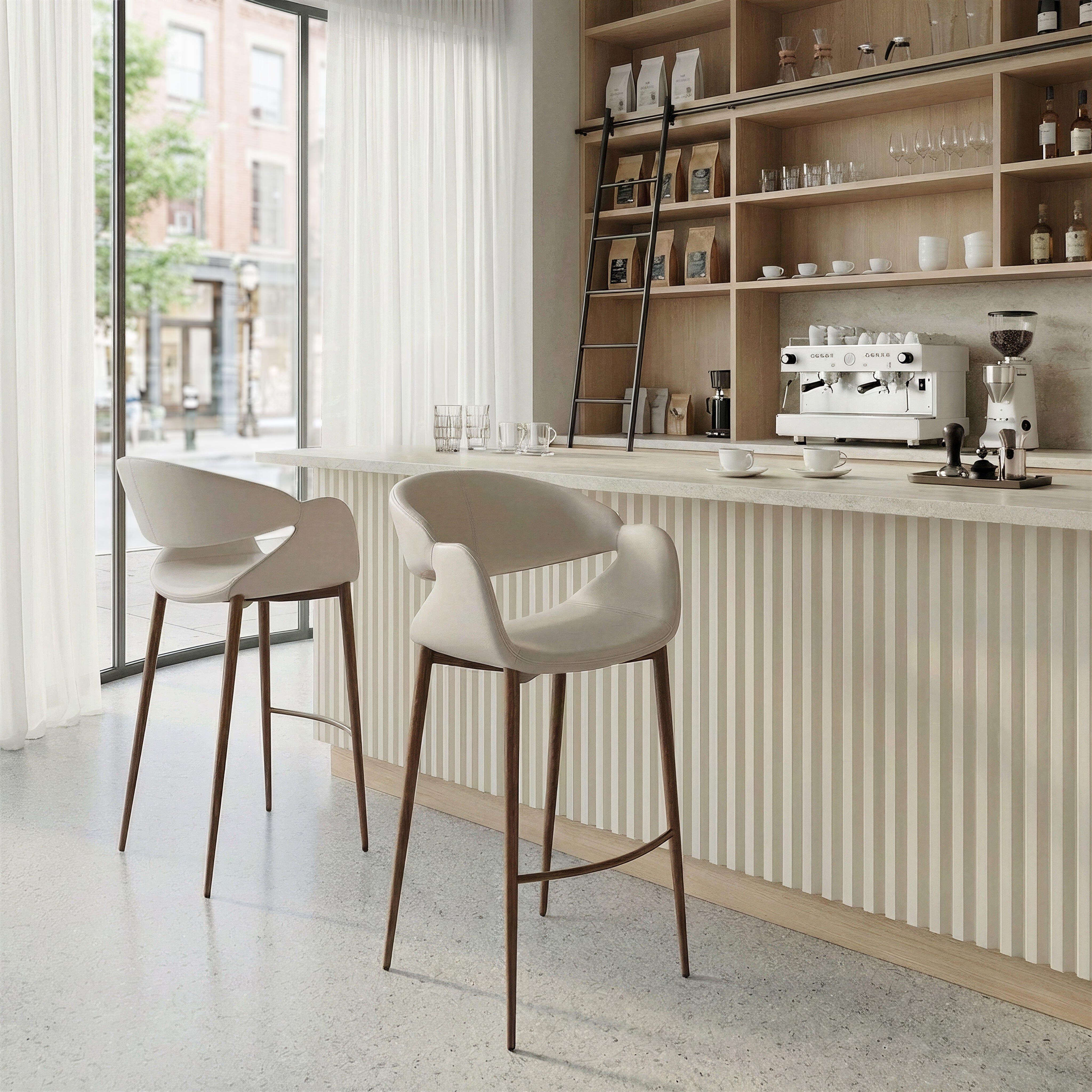 ZUO Limay Bar Height Bar Stool, Beige/Walnut, rollover