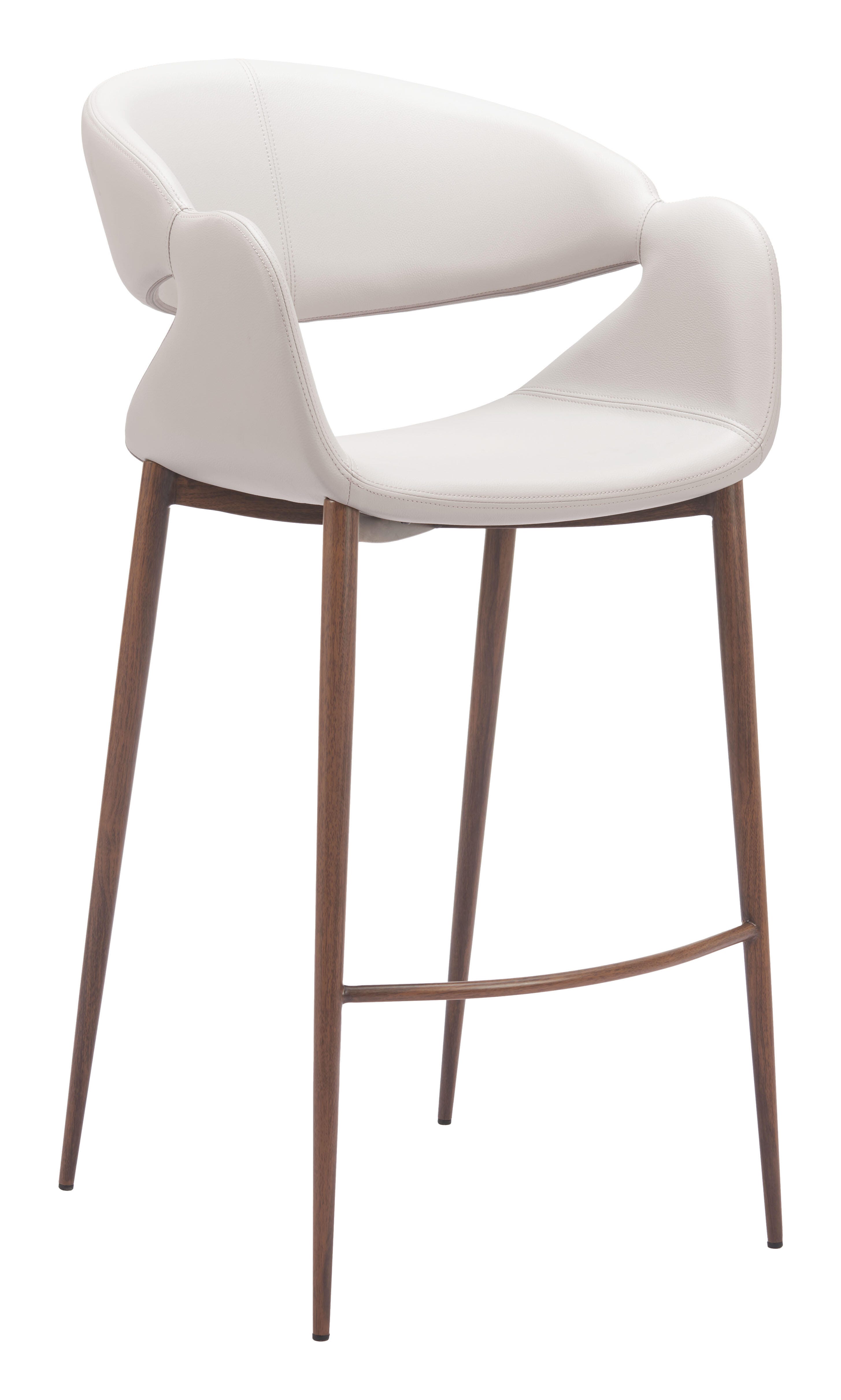 ZUO Limay Bar Height Bar Stool, Beige/Walnut, large