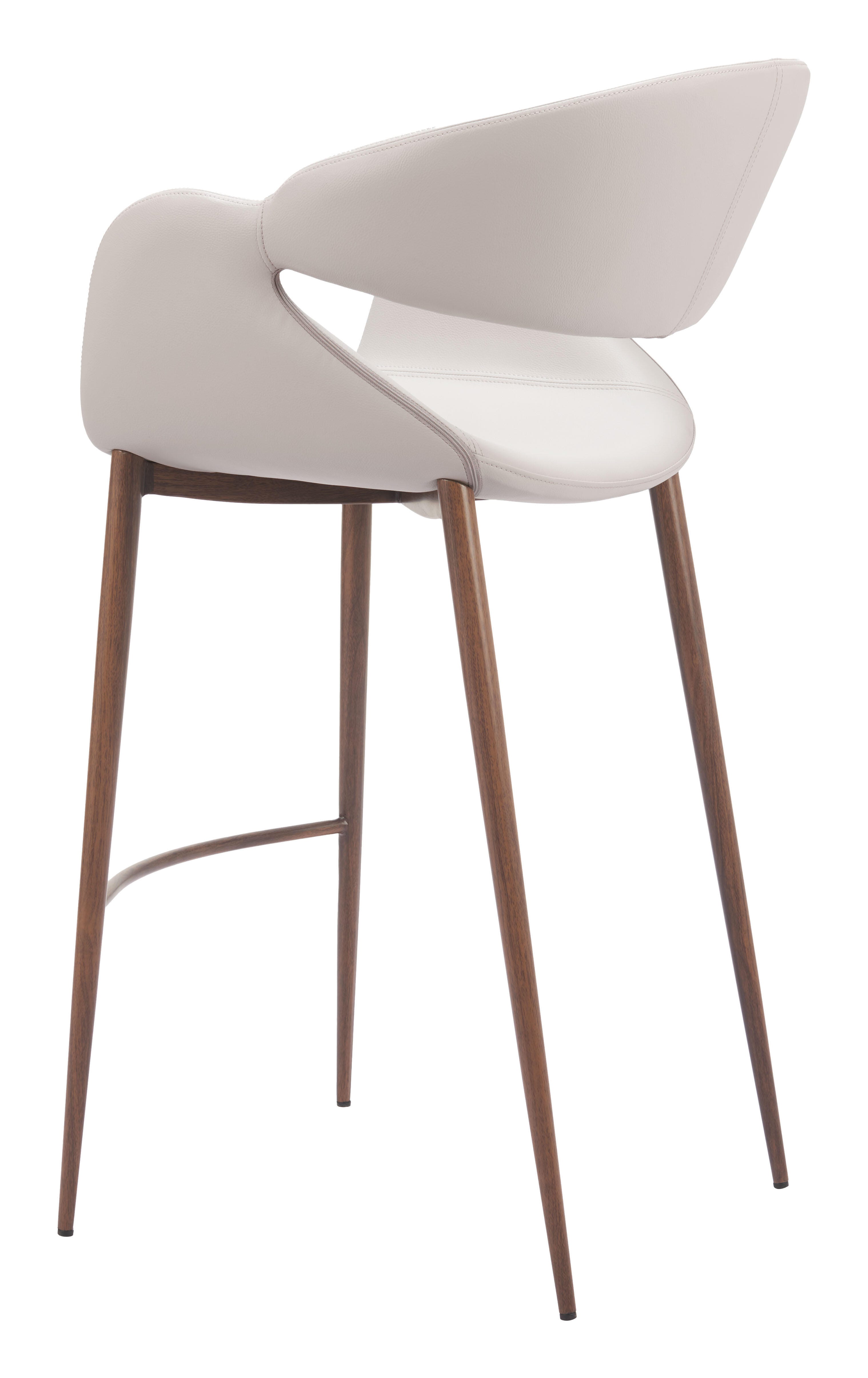 ZUO Limay Bar Height Bar Stool, Beige/Walnut, large