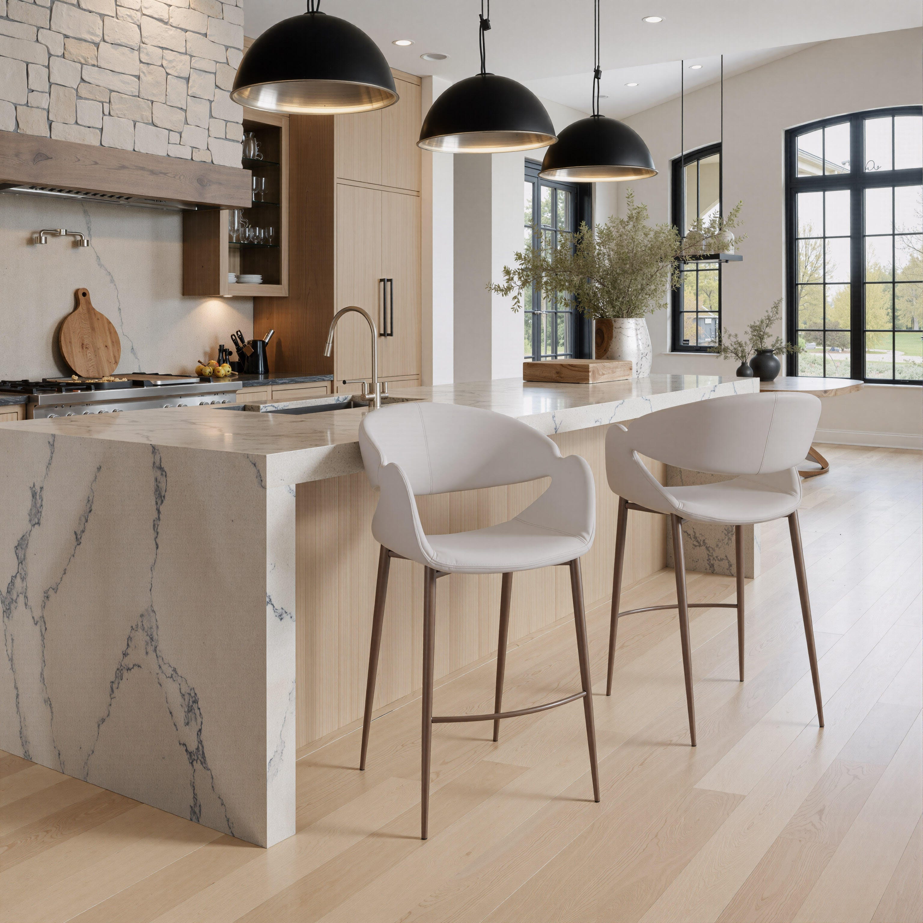 ZUO Limay Counter Height Bar Stool, Beige/Walnut, rollover