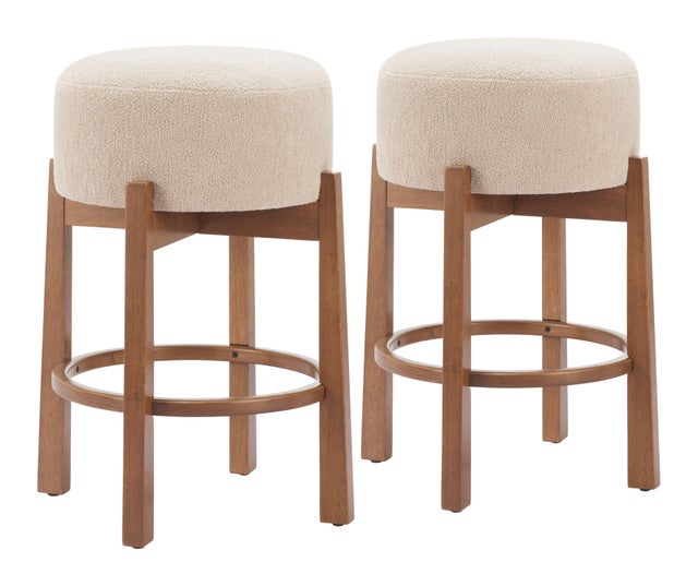 ZUO Nade Counter Height Bar Stool (Set of 2), Beige/Walnut