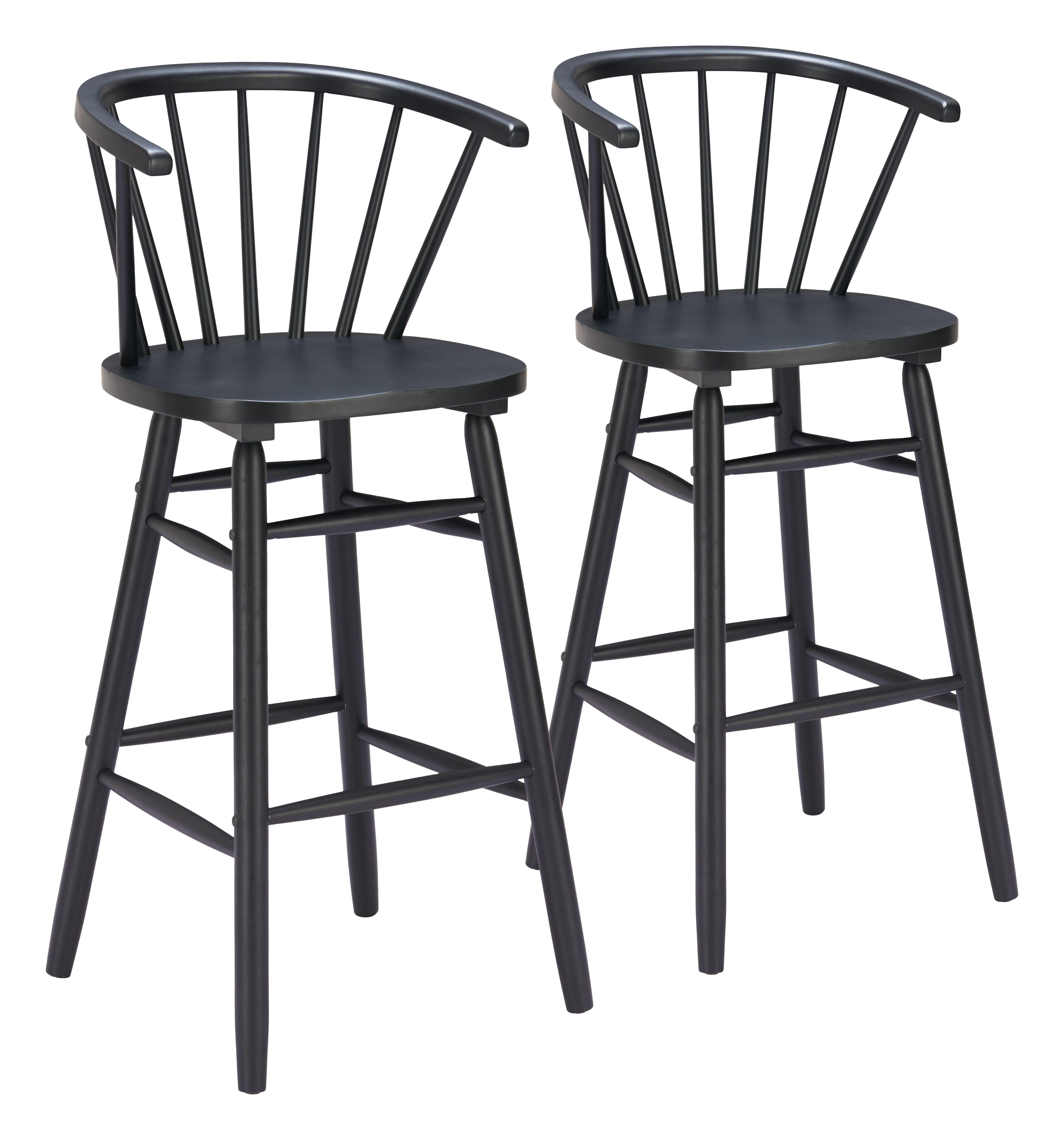 ZUO Stenger Bar Height  Bar Stool (Set of 2), Black, large