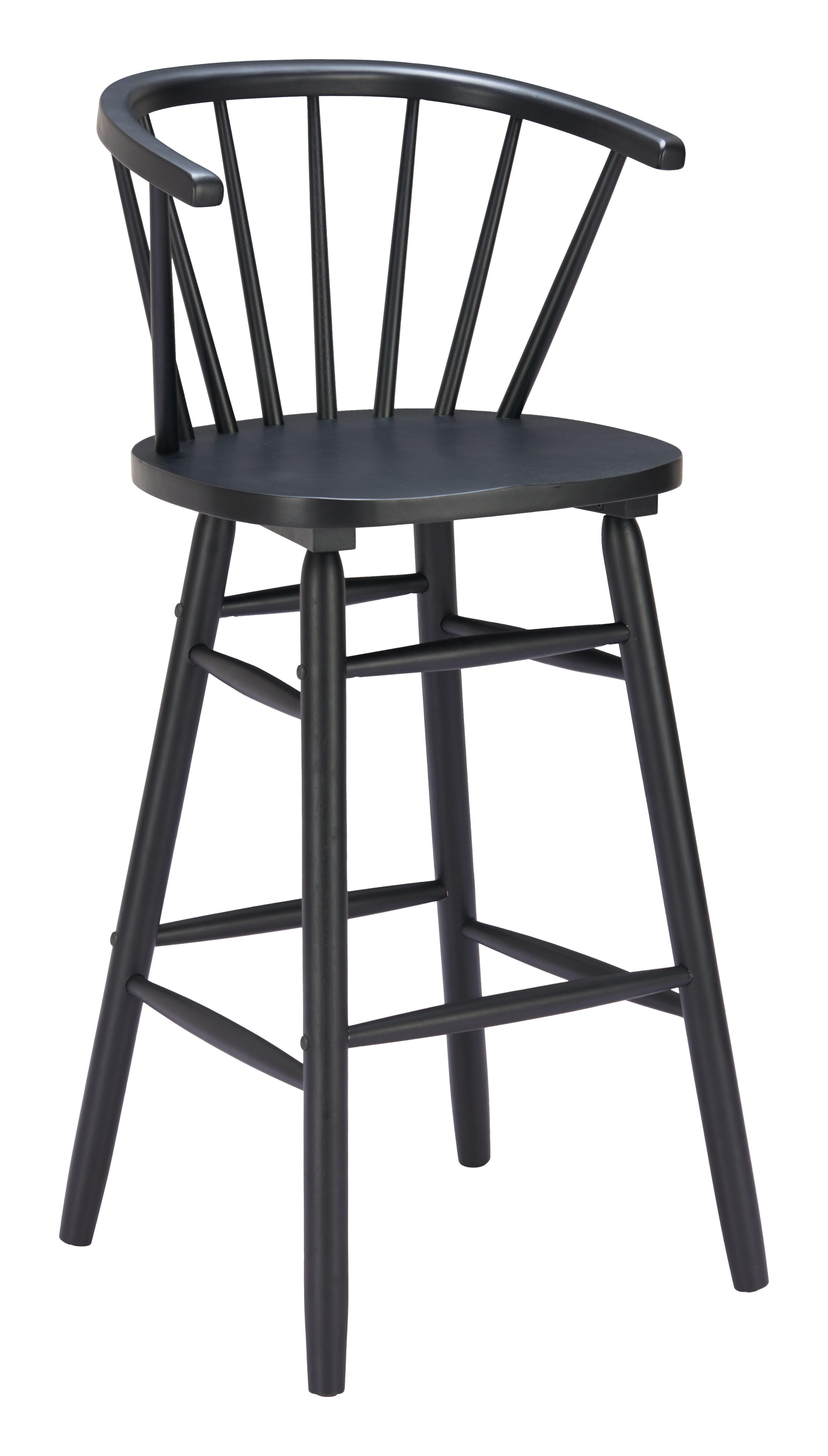 ZUO Stenger Bar Height  Bar Stool (Set of 2), Black, large