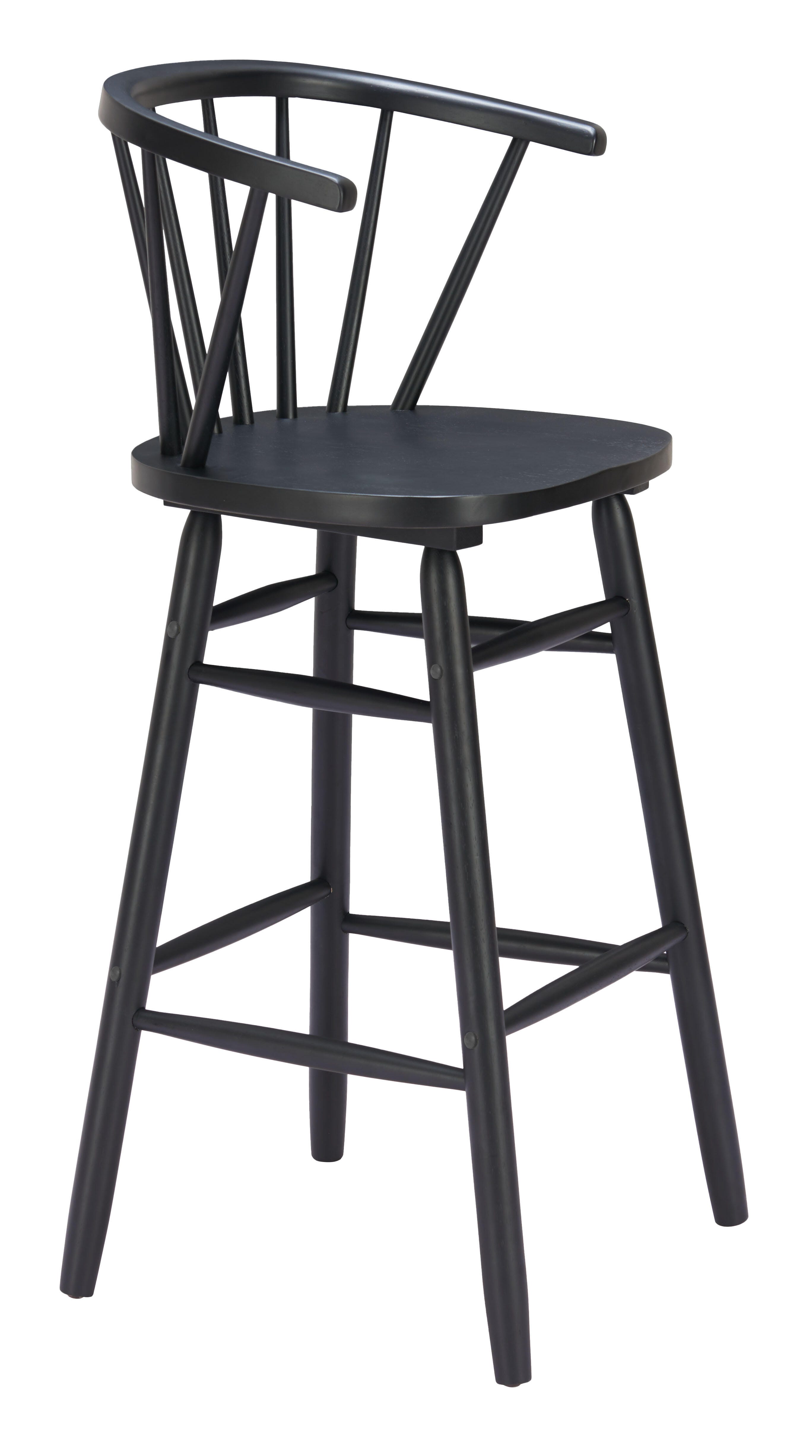 ZUO Stenger Bar Height  Bar Stool (Set of 2), Black, large