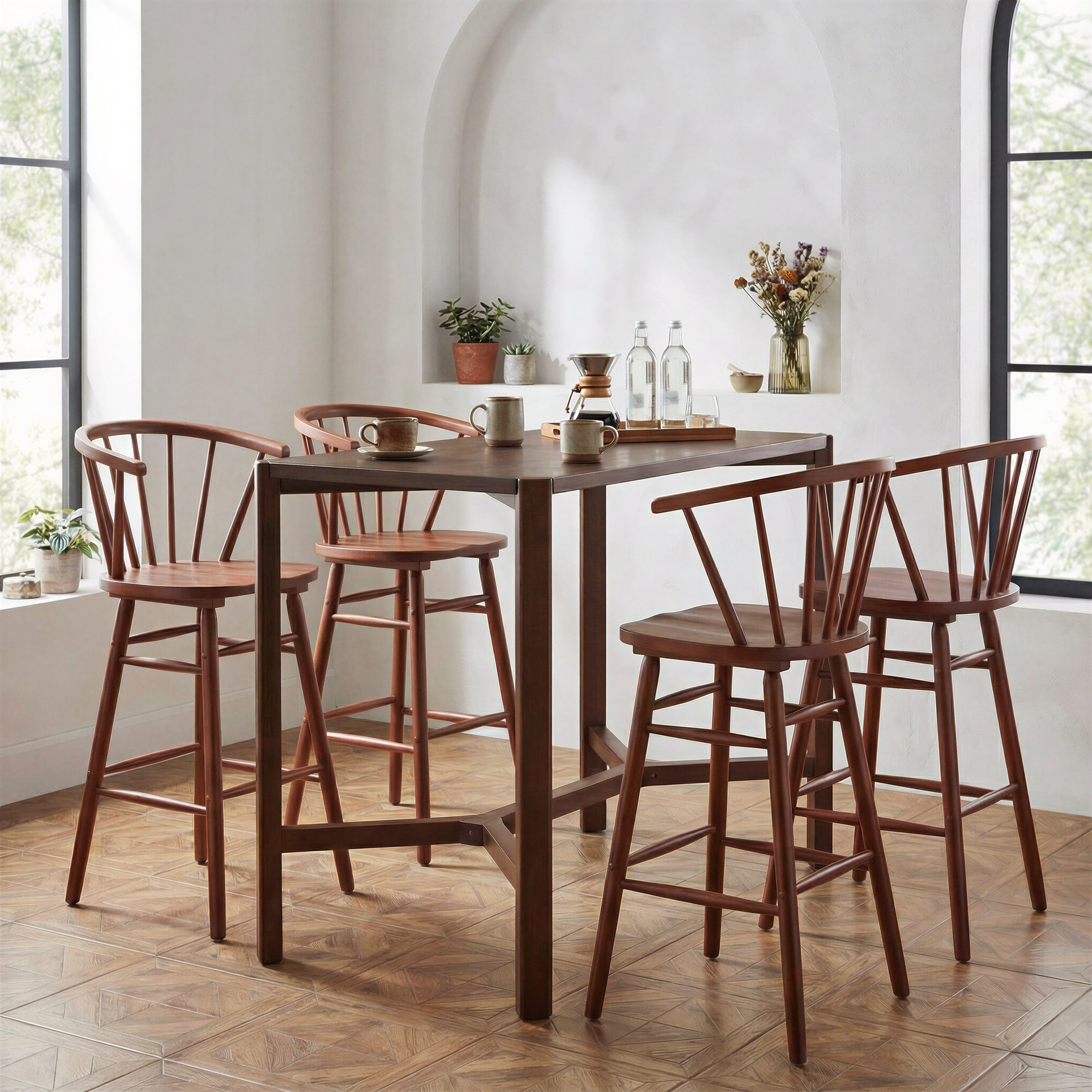 ZUO Stenger Bar Height  Bar Stool (Set of 2), Walnut, rollover