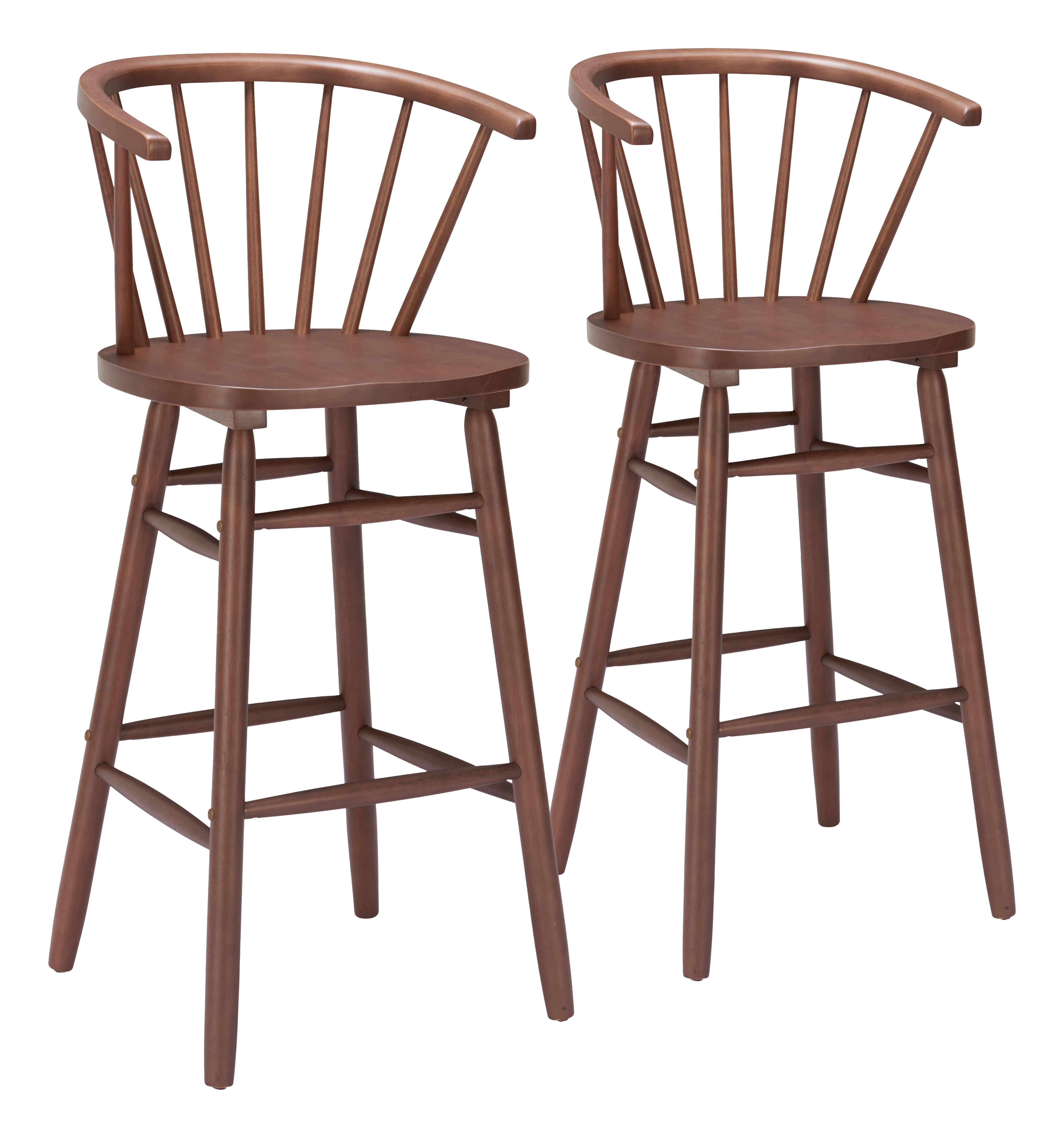 ZUO Stenger Bar Height  Bar Stool (Set of 2), Walnut, large