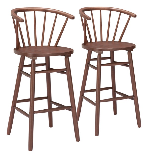 ZUO Stenger Bar Height Bar Stool (Set of 2), Walnut