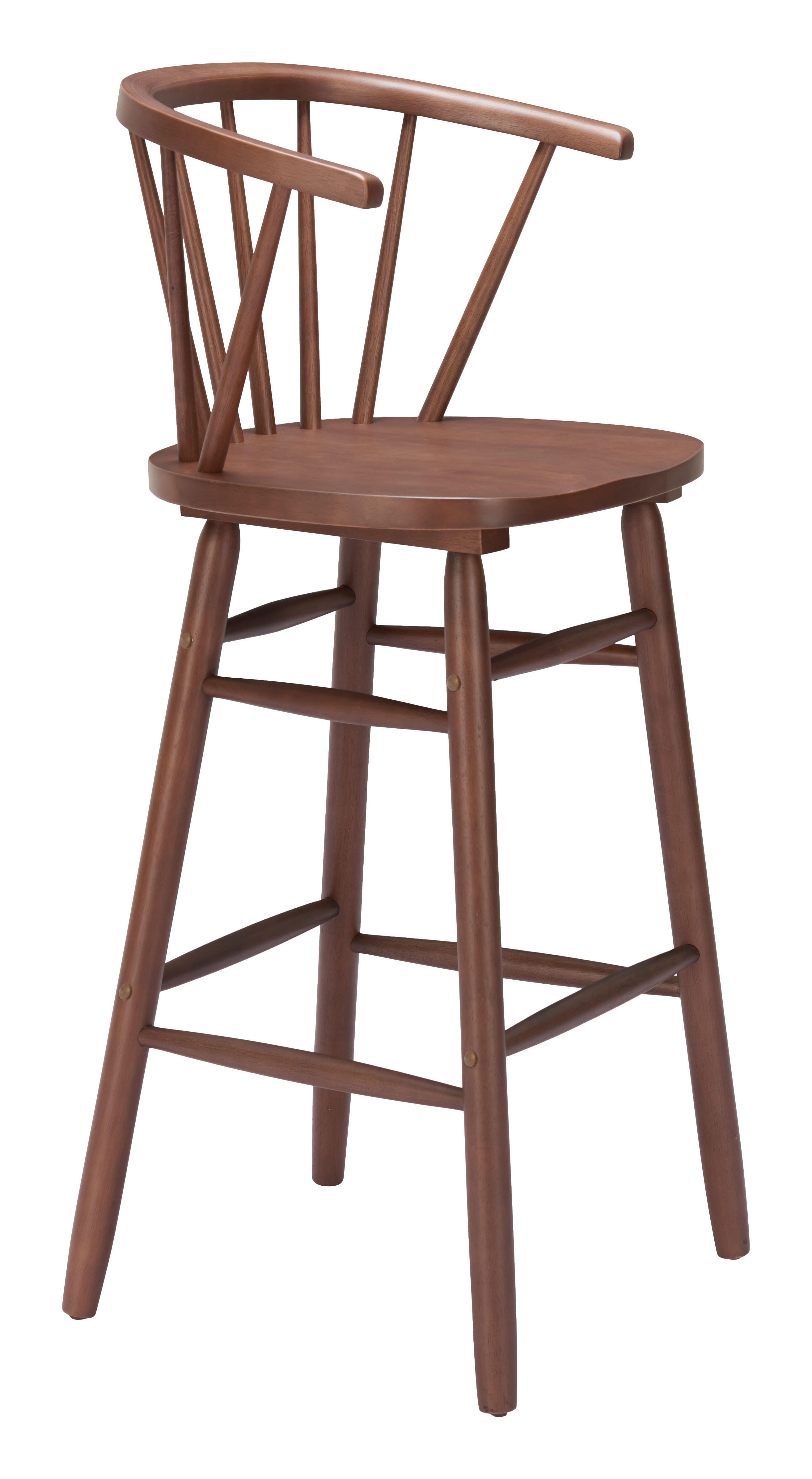 ZUO Stenger Bar Height  Bar Stool (Set of 2), Walnut, large