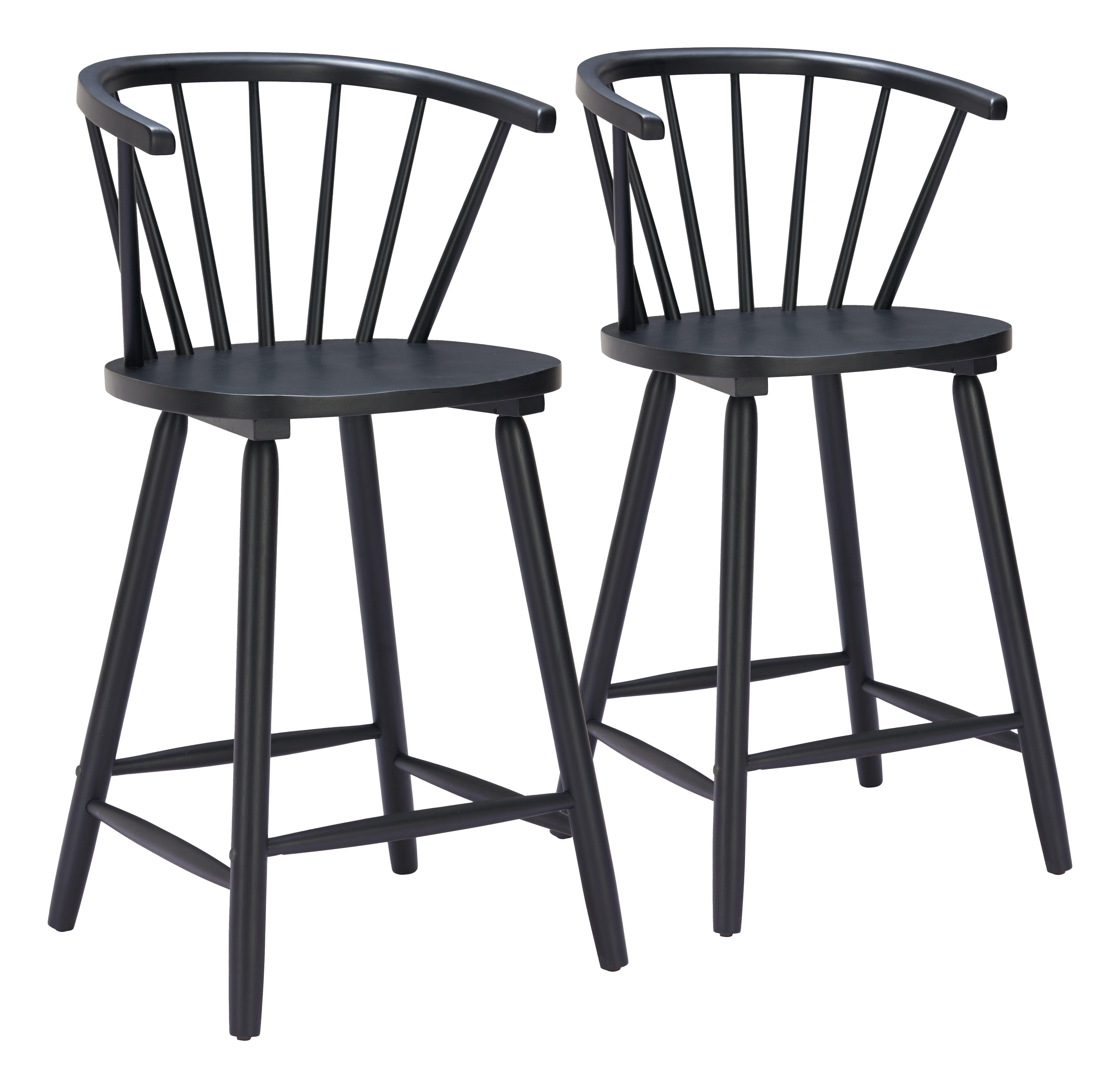 ZUO Stenger Counter Height Bar Stool (Set of 2), Black, large
