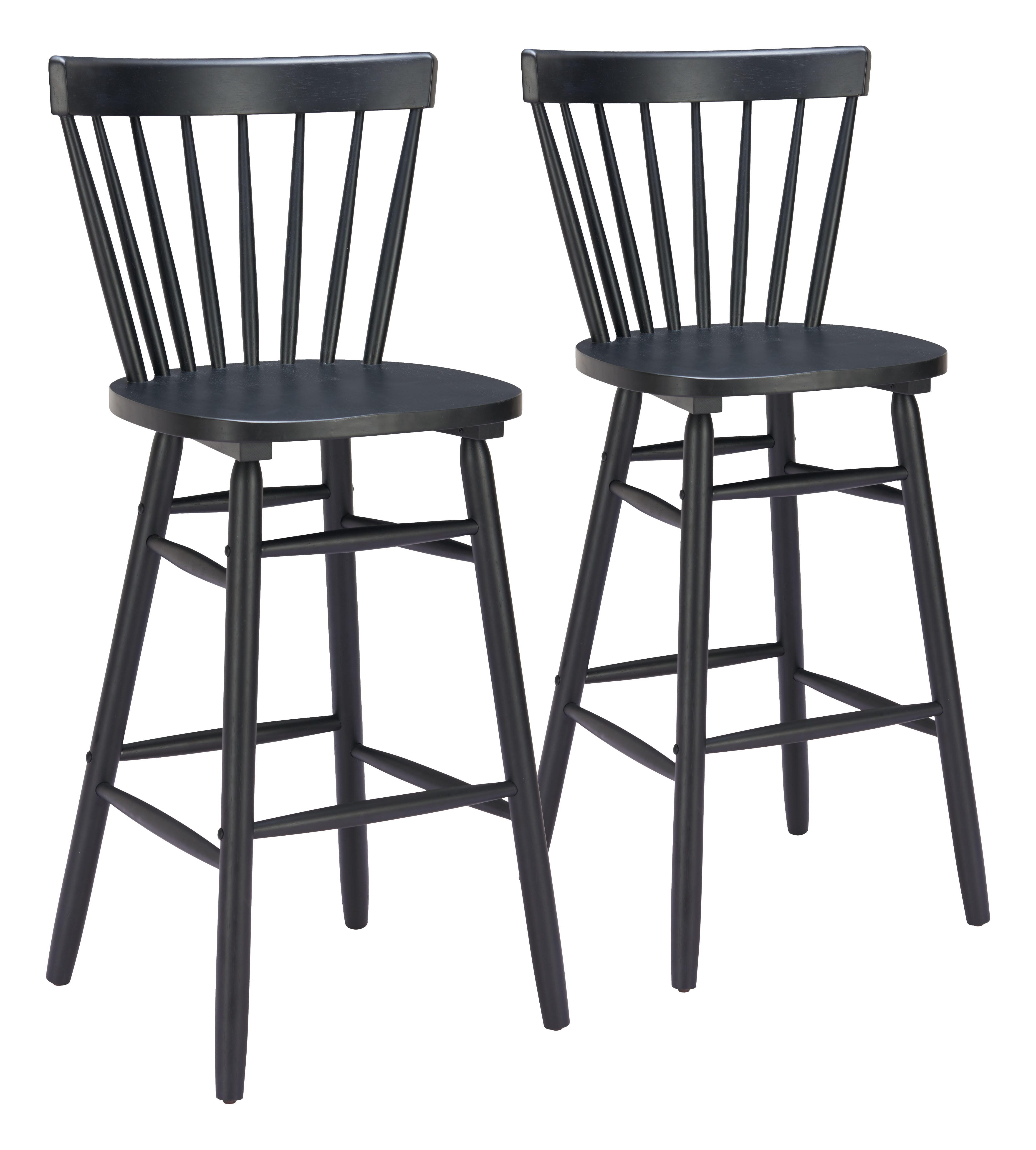 ZUO Tyce Bar Height  Bar Stool (Set of 2), Black, large