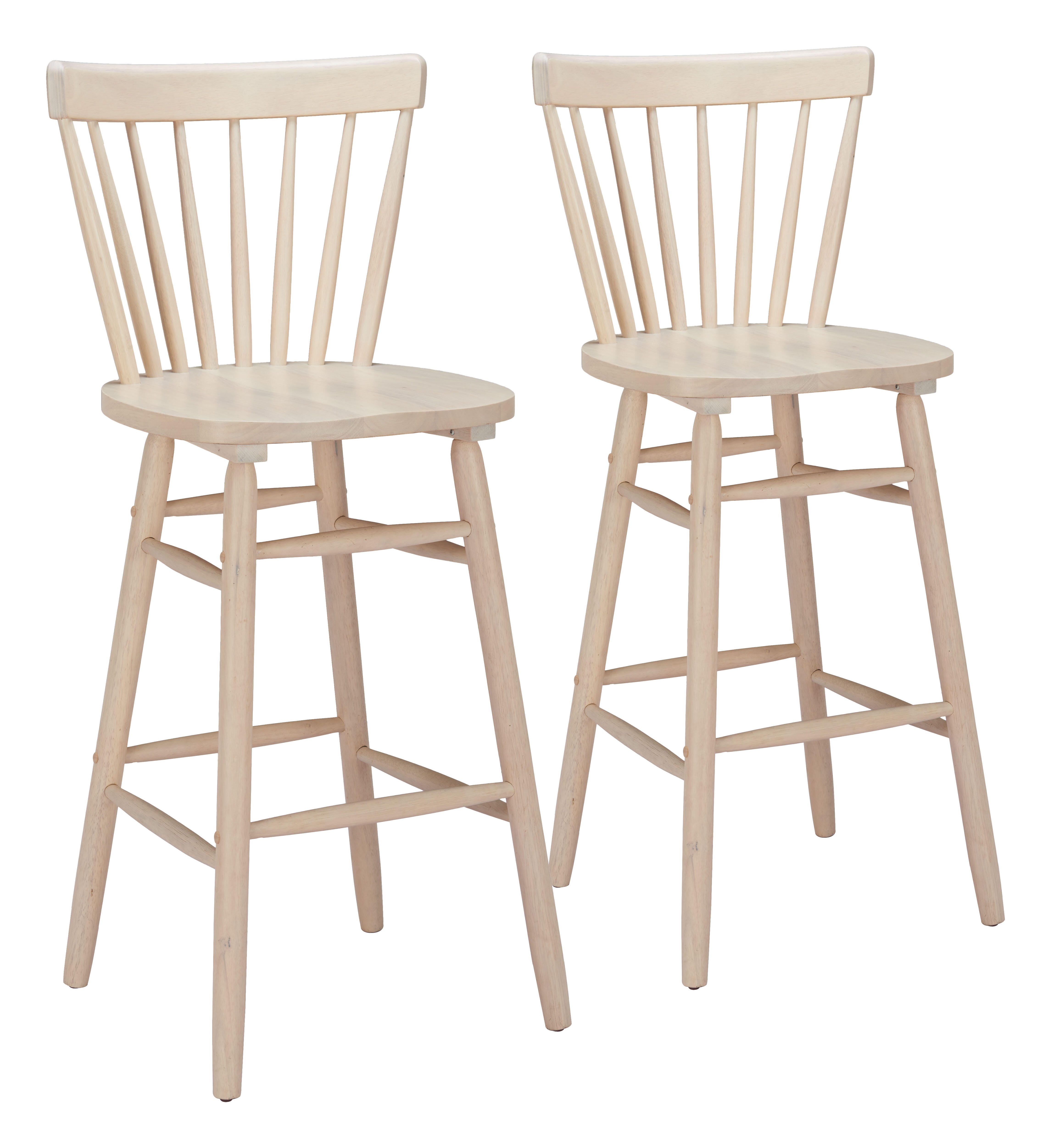 ZUO Tyce Bar Height  Bar Stool (Set of 2), Natural, large