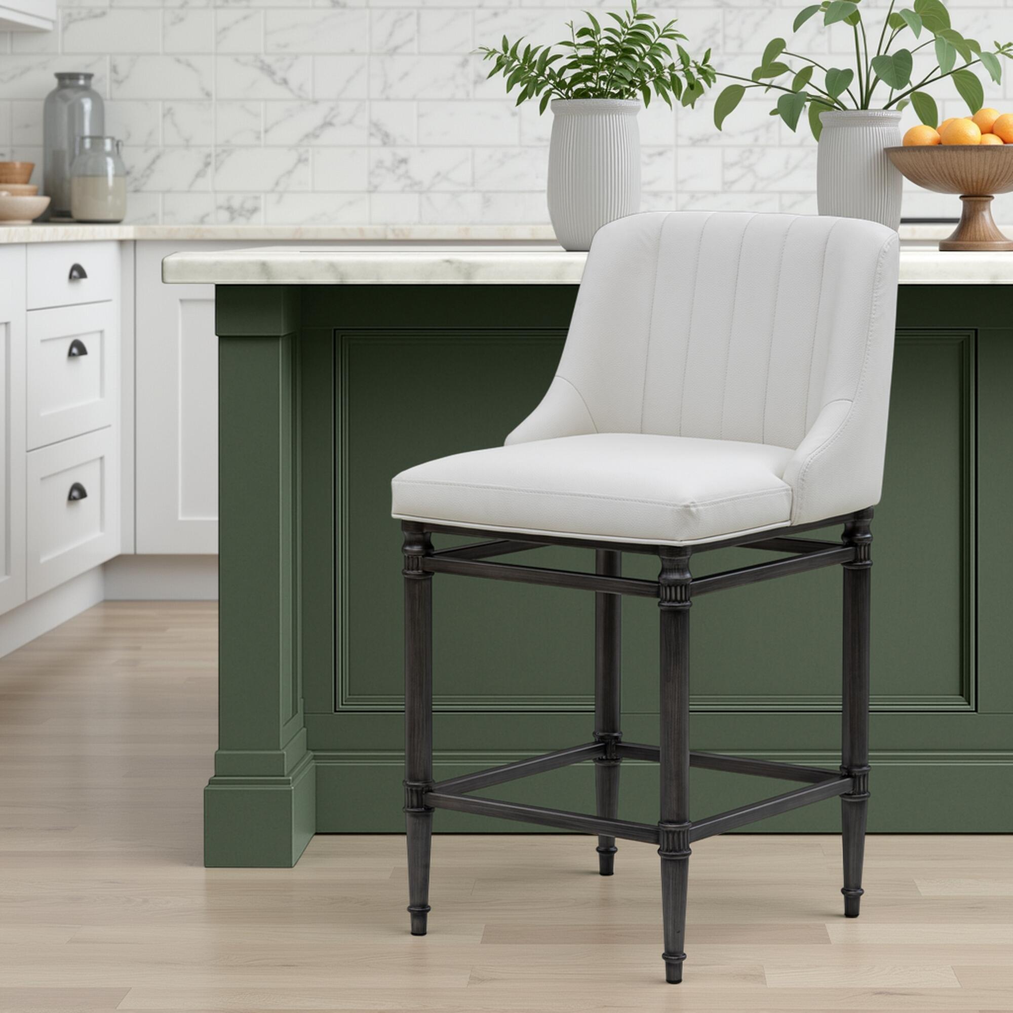 Armen Living MARVIN Counter Height Barstool, White, rollover